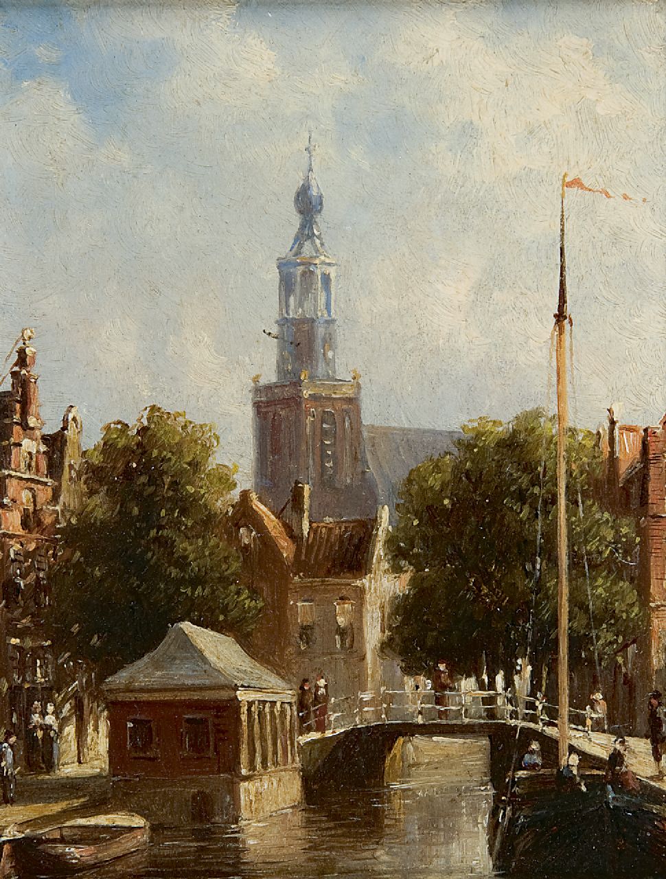 Vertin P.G. | Petrus Gerardus Vertin, Stadsgezicht met de St. Janskerk in Gouda, olieverf op paneel 14,9 x 11,4 cm Vertin P.G. | Petrus Gerardus Vertin, Stadsgezicht met de St. Janskerk in Gouda, olieverf op paneel 14,9 x 11,4 cm
