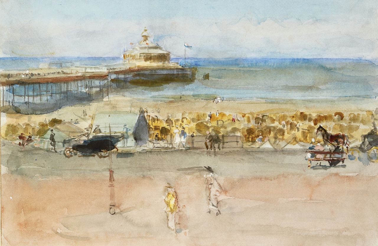 Israels I.L. | 'Isaac' Lazarus Israels, Een zonnige dag op de boulevard van Scheveningen, aquarel en gouache op papier op board 33,7 x 50,6 cm, te dateren 1915-1919 Israels I.L. | 'Isaac' Lazarus Israels, Een zonnige dag op de boulevard van Scheveningen, aquarel en gouache op papier op board 33,7 x 50,6 cm, te dateren 1915-1919