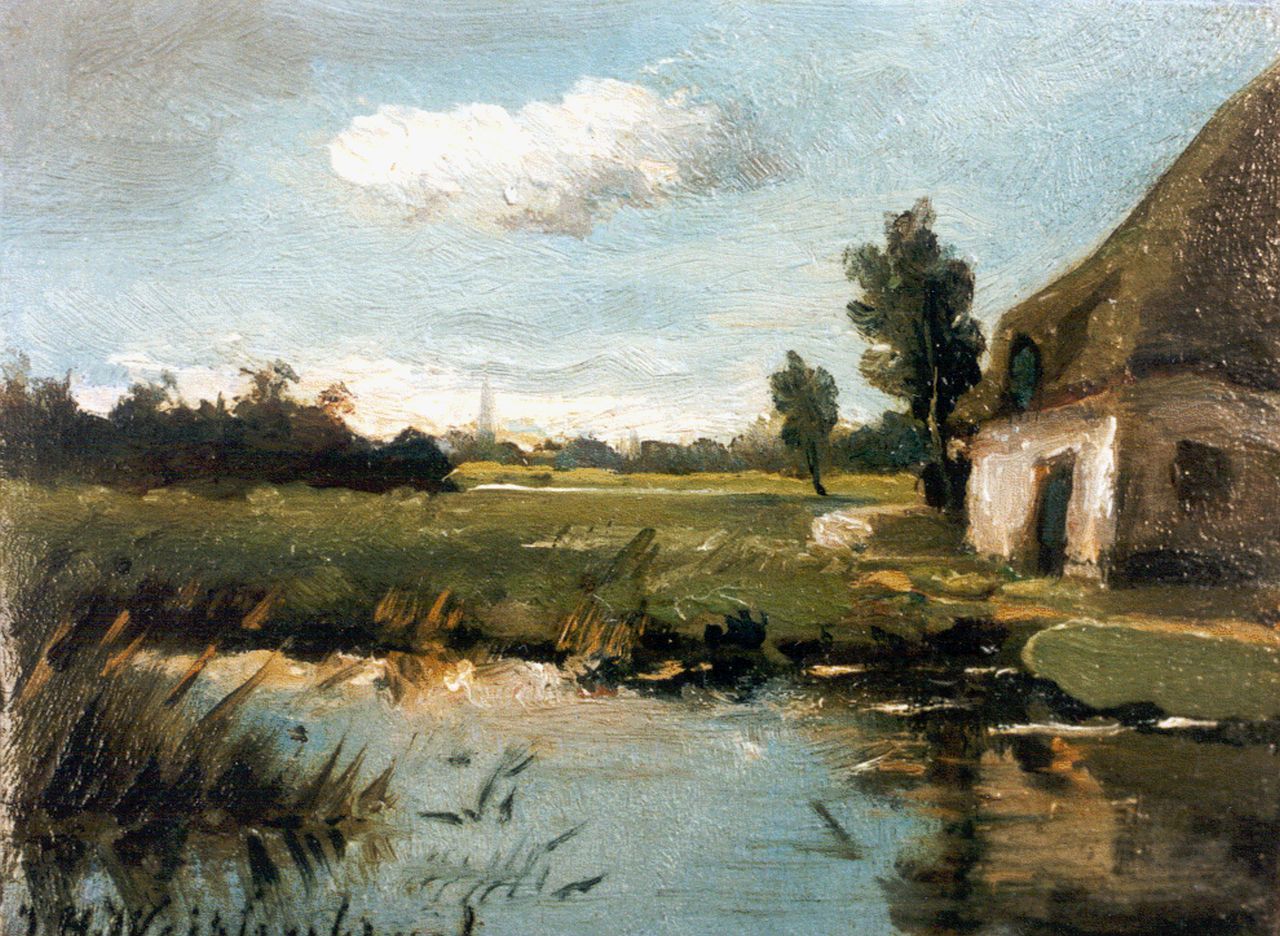 Weissenbruch H.J.  | Hendrik Johannes 'J.H.' Weissenbruch, Plasgezicht, olieverf op paneel 7,0 x 9,2 cm, gesigneerd linksonder