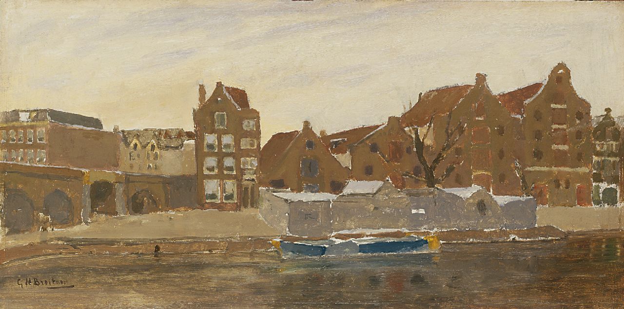 Breitner G.H. | George Hendrik Breitner, De Teertuinen op het Bickerseiland, Amsterdam (uitzicht vanuit het atelier van de schilder), olieverfschets op paneel 22,2 x 45,3 cm, gesigneerd linksonder en te dateren 1902-1905 Breitner G.H. | George Hendrik Breitner, De Teertuinen op het Bickerseiland, Amsterdam (uitzicht vanuit het atelier van de schilder), olieverfschets op paneel 22,2 x 45,3 cm, gesigneerd linksonder en te dateren 1902-1905