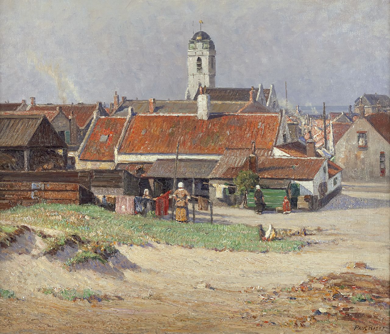 Riess P. | Paul Riess, Gezicht op Katwijk aan Zee met de Oude Kerk, olieverf op doek 60,9 x 70,6 cm, gesigneerd rechtsonder Riess P. | Paul Riess, Gezicht op Katwijk aan Zee met de Oude Kerk, olieverf op doek 60,9 x 70,6 cm, gesigneerd rechtsonder