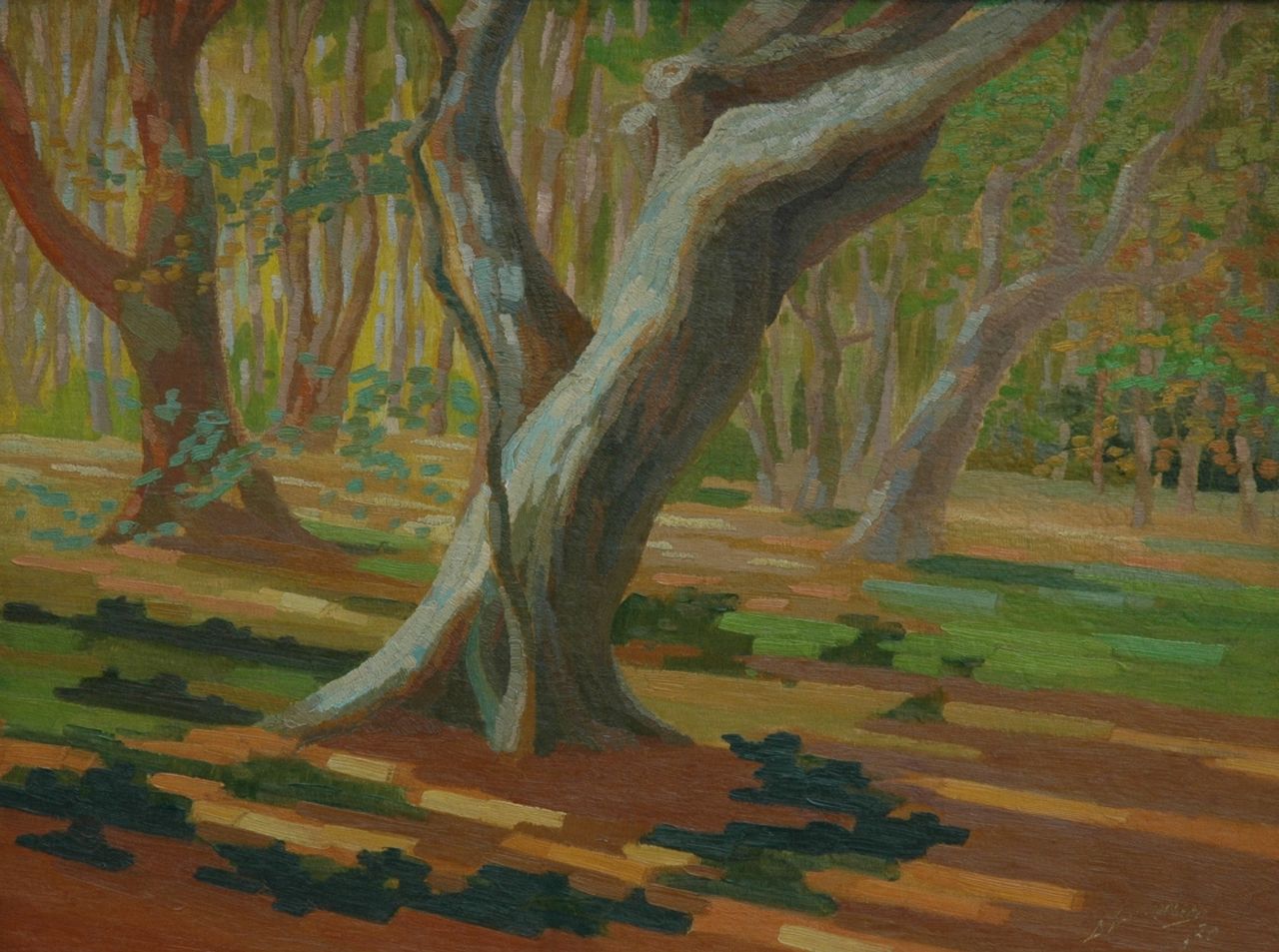 Smorenberg D.  | Dirk Smorenberg, Bosgezicht, mogelijk bij landgoed Elswout, Overveen, olieverf op doek op paneel 44,6 x 59,0 cm, gesigneerd rechtsonder en gedateerd '20