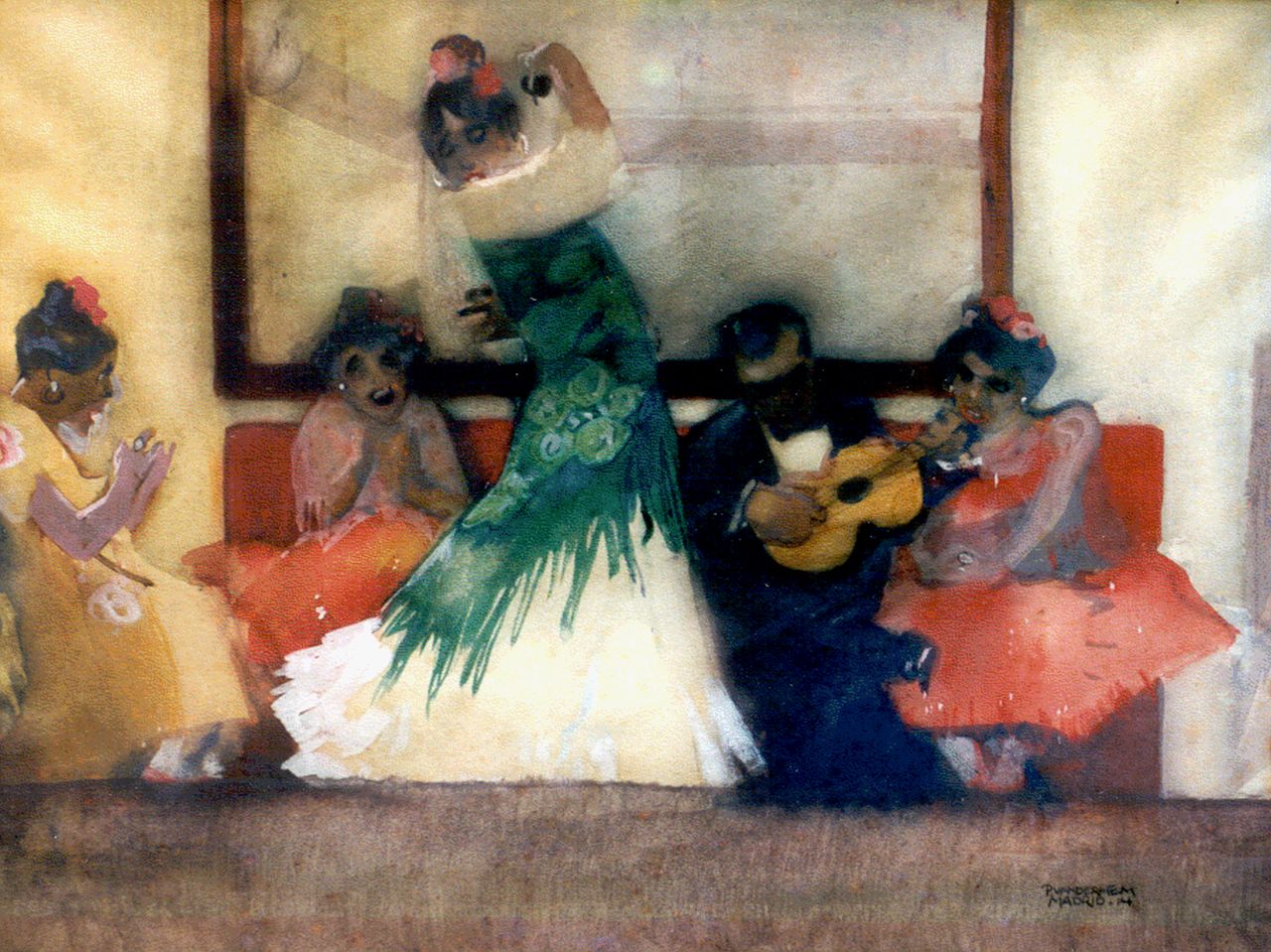 Hem P. van der | Pieter 'Piet' van der Hem, Flamingo dansers, aquarel op papier 50,0 x 64,0 cm, gesigneerd rechtsonder en gedateerd '14