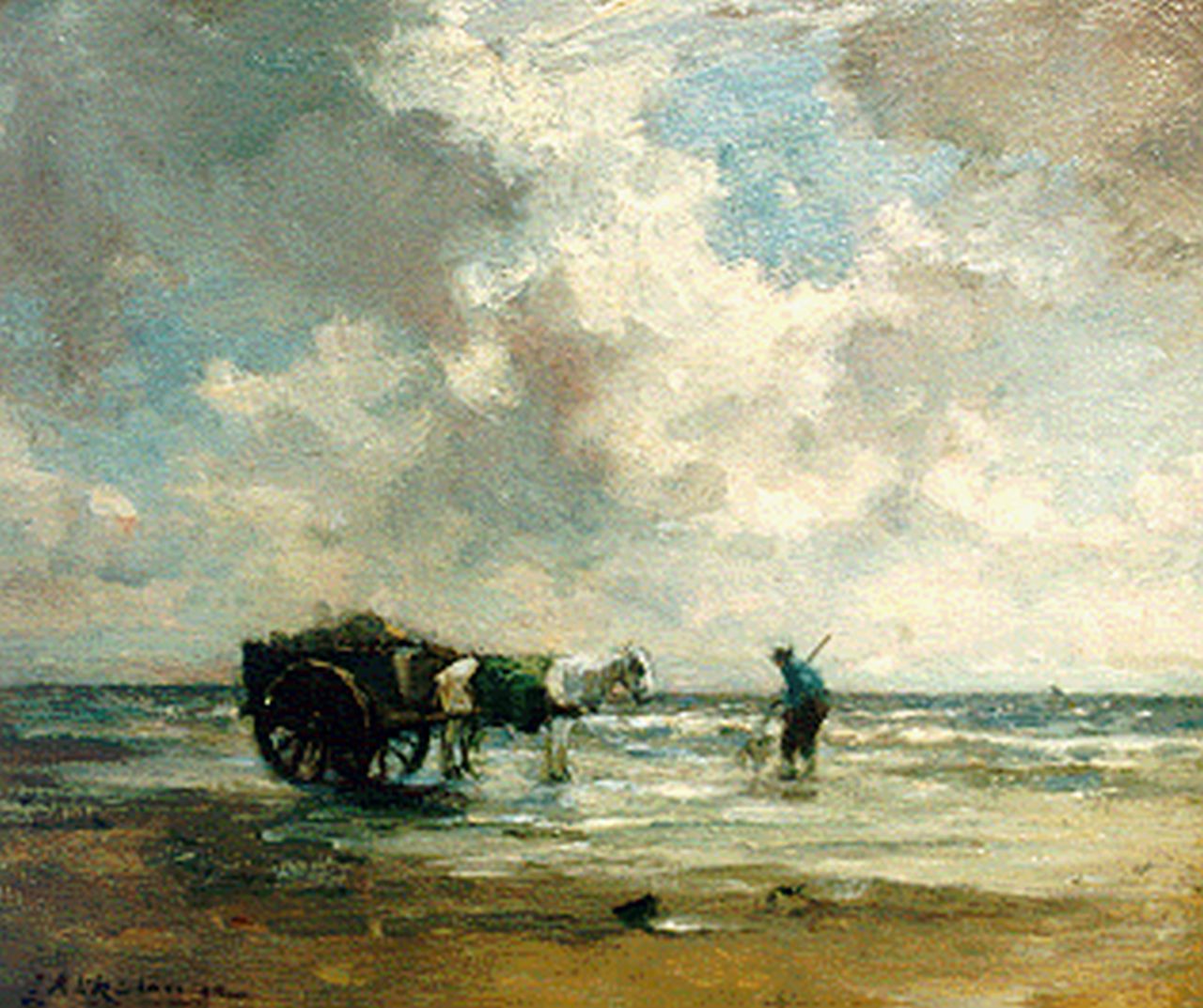Akkeringa J.E.H. | 'Johannes Evert' Hendrik Akkeringa, Schelpenvissers, olieverf op paneel 19,2 x 23,2 cm, gesigneerd linksonder Akkeringa J.E.H. | 'Johannes Evert' Hendrik Akkeringa, Schelpenvissers, olieverf op paneel 19,2 x 23,2 cm, gesigneerd linksonder