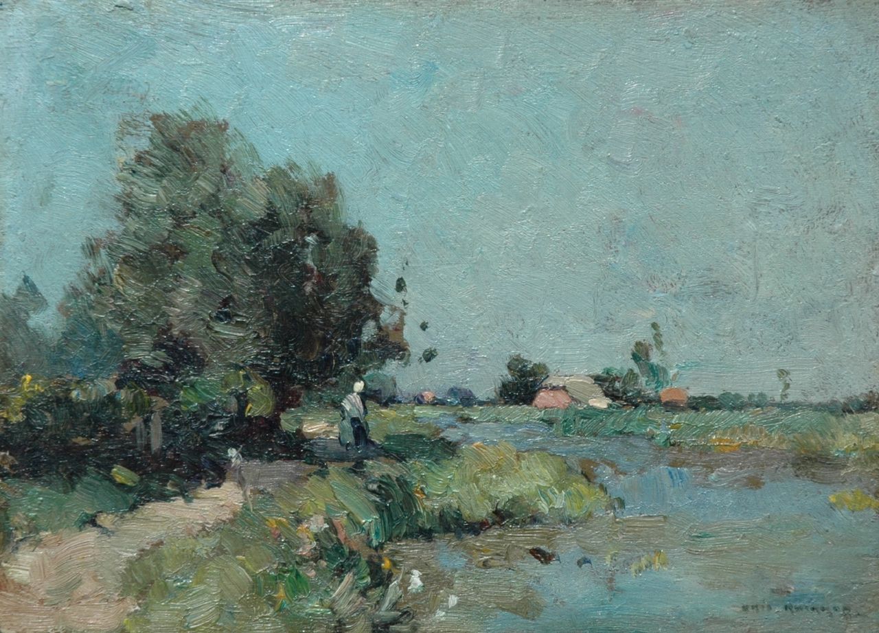 Knikker A.  | Aris Knikker, Polderslootje in de zomer, olieverf op paneel 18,1 x 25,2 cm, gesigneerd rechtsonder