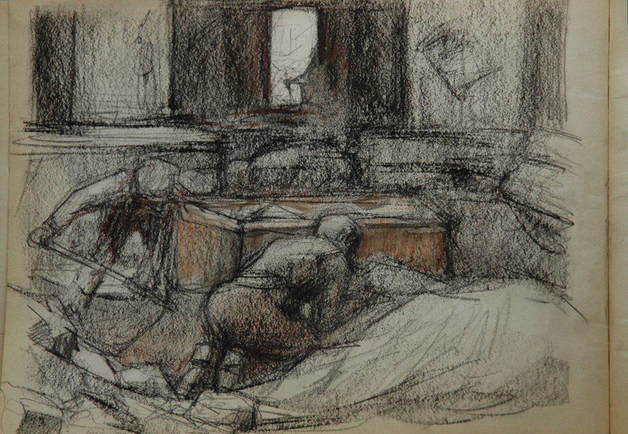 Heijmans L. | Laurentius 'Louis' Heijmans | Aquarellen en tekeningen te koop aangeboden | Schetsboek met tekeningen van de ijzergieterij Boddaert, krijt op papier 23,3 x 31,0 cm, te dateren ca. 1922 Heijmans L. | Laurentius 'Louis' Heijmans | Aquarellen en tekeningen te koop aangeboden | Schetsboek met tekeningen van de ijzergieterij Boddaert, krijt op papier 23,3 x 31,0 cm, te dateren ca. 1922