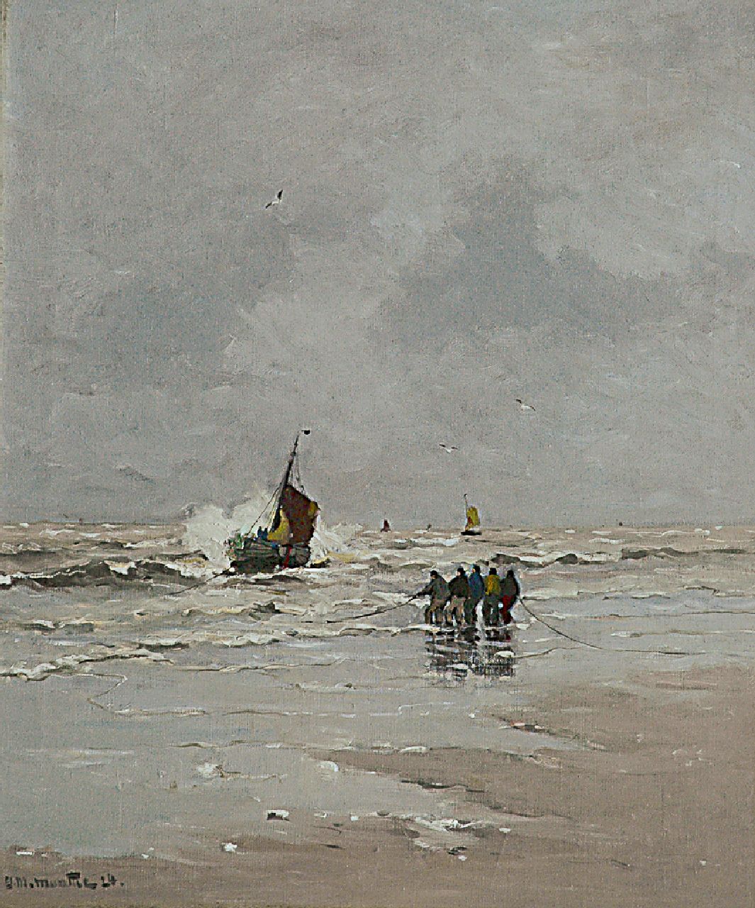 Munthe G.A.L.  | Gerhard Arij Ludwig 'Morgenstjerne' Munthe, Lijnhaalders in de branding, olieverf op doek 60,3 x 51,3 cm, gesigneerd linksonder en gedateerd '24