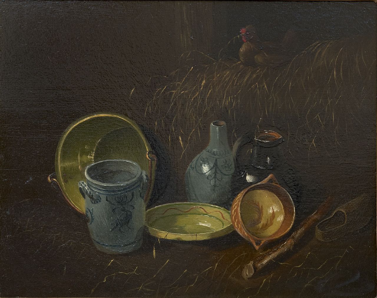 Lammers W.A. | Wilhelm Albertus Lammers | Schilderijen te koop aangeboden | Stilleven van keukenattributen, olieverf op paneel 22,4 x 28,3 cm Lammers W.A. | Wilhelm Albertus Lammers | Schilderijen te koop aangeboden | Stilleven van keukenattributen, olieverf op paneel 22,4 x 28,3 cm