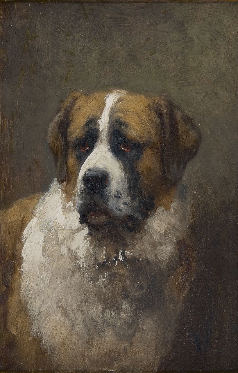 Eerelman O. | Otto Eerelman, Sint-Bernard hond, olieverf op paneel 24,0 x 15,5 cm, gesigneerd rechtsonder met initialen Eerelman O. | Otto Eerelman, Sint-Bernard hond, olieverf op paneel 24,0 x 15,5 cm, gesigneerd rechtsonder met initialen