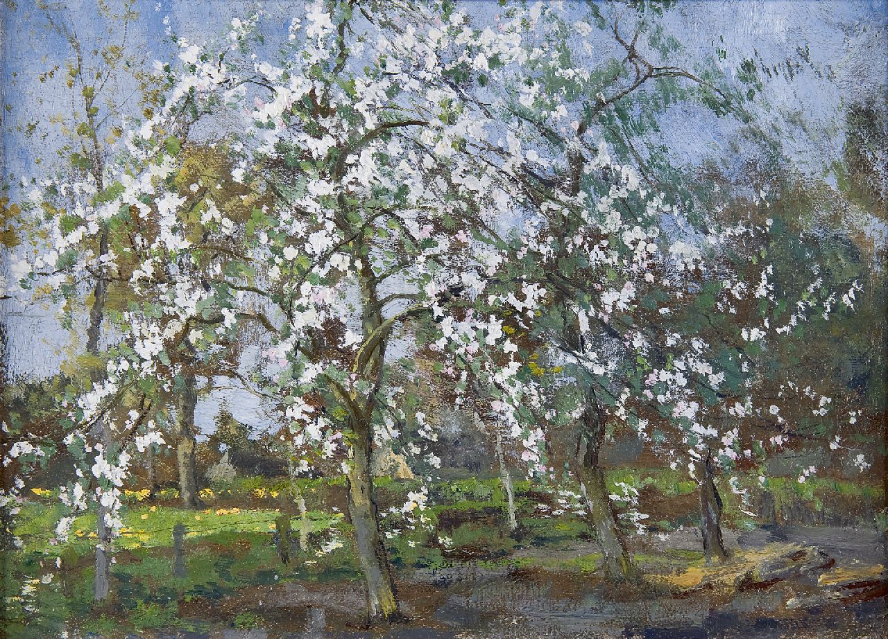 Gorter A.M. | 'Arnold' Marc Gorter, Appelbloesem, olieverf op paneel 26,4 x 36,6 cm, gesigneerd verso Gorter A.M. | 'Arnold' Marc Gorter, Appelbloesem, olieverf op paneel 26,4 x 36,6 cm, gesigneerd verso