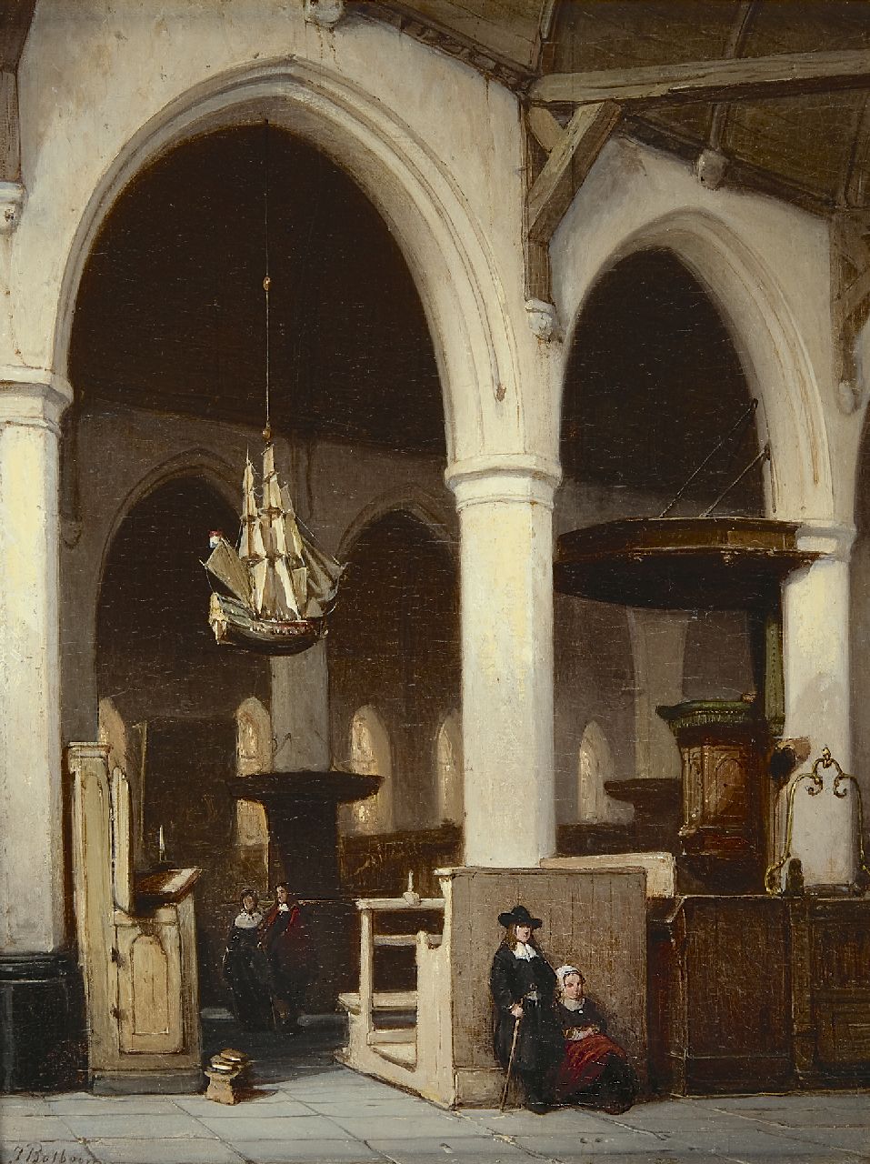 Bosboom J. | Johannes Bosboom, Interieur van de Armenkerk in Hoorn, olieverf op paneel 42,9 x 32,7 cm, gesigneerd linksonder Bosboom J. | Johannes Bosboom, Interieur van de Armenkerk in Hoorn, olieverf op paneel 42,9 x 32,7 cm, gesigneerd linksonder