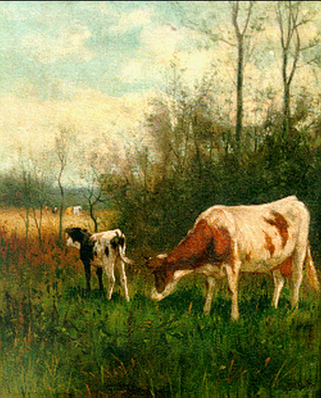 Hulk W.F. | Willem Frederik Hulk, Koeien aan de bosrand, olieverf op doek 30,3 x 25,4 cm Hulk W.F. | Willem Frederik Hulk, Koeien aan de bosrand, olieverf op doek 30,3 x 25,4 cm