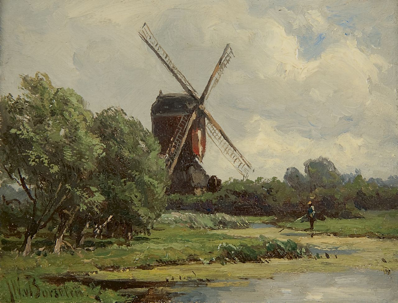 Borselen J.W. van | Jan Willem van Borselen, De Bovenmolen aan het oosteinde van de polder Stolwijk (bij Gouda), olieverf op paneel 9,0 x 11,8 cm, gesigneerd linksonder Borselen J.W. van | Jan Willem van Borselen, De Bovenmolen aan het oosteinde van de polder Stolwijk (bij Gouda), olieverf op paneel 9,0 x 11,8 cm, gesigneerd linksonder