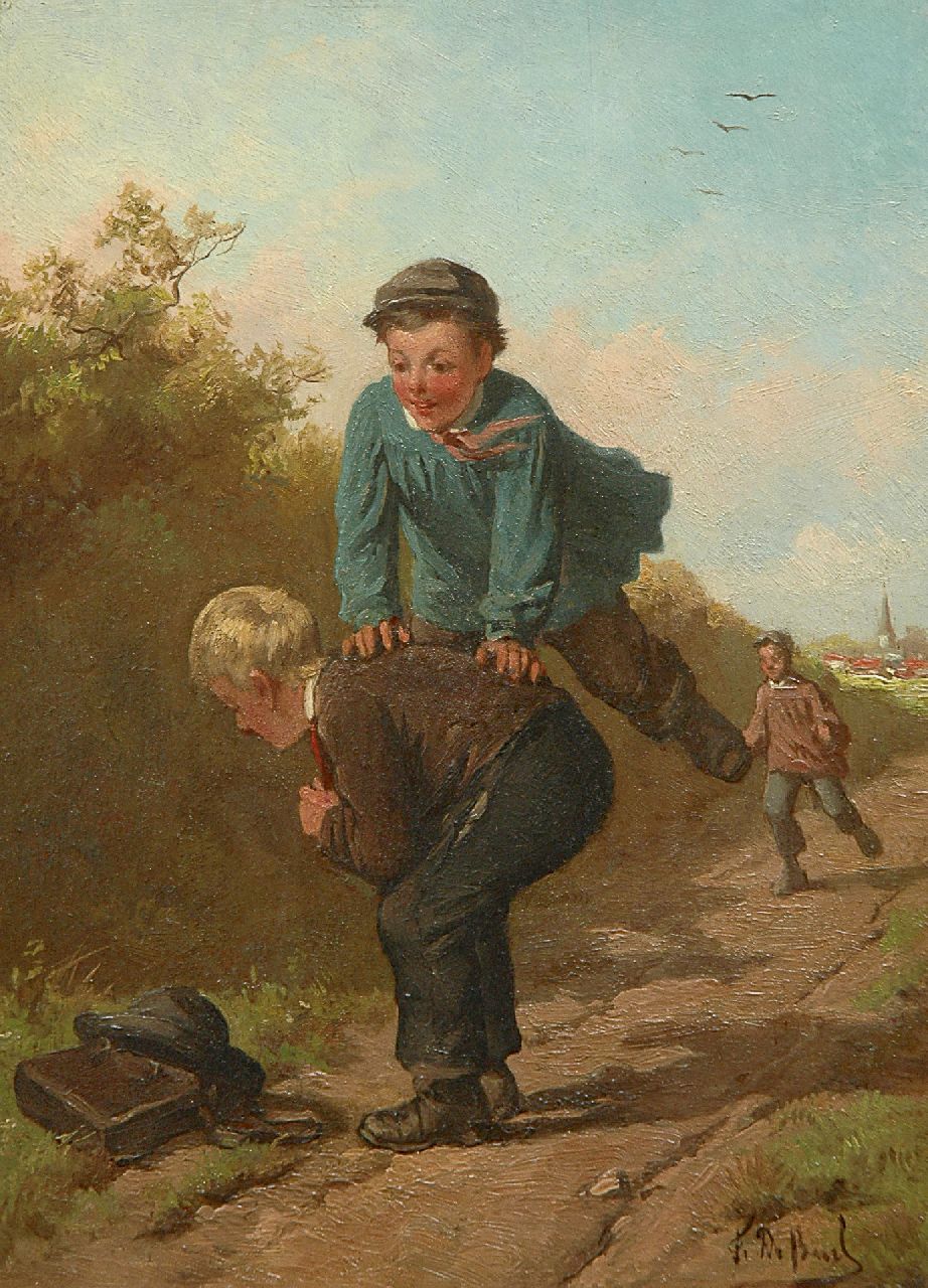 Beul F. de | Frans de Beul, Haasje-over spelen, olieverf op paneel 24,0 x 17,6 cm, gesigneerd rechtsonder