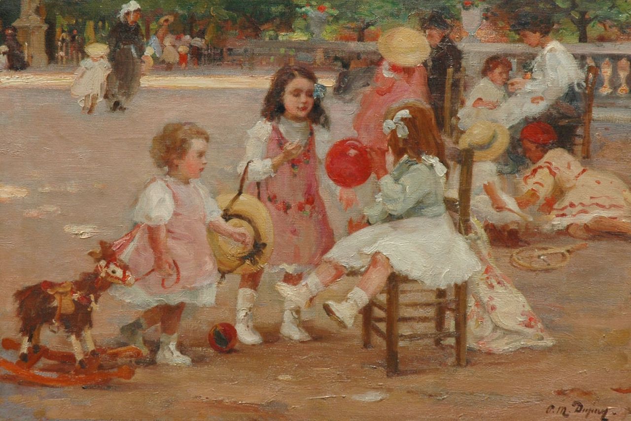 Dupuy P.M. | Paul Michel Dupuy, Spelende kinderen in de Jardin du Luxembourg, Parijs, olieverf op doek 53,9 x 81,5 cm, gesigneerd rechtsonder Dupuy P.M. | Paul Michel Dupuy, Spelende kinderen in de Jardin du Luxembourg, Parijs, olieverf op doek 53,9 x 81,5 cm, gesigneerd rechtsonder