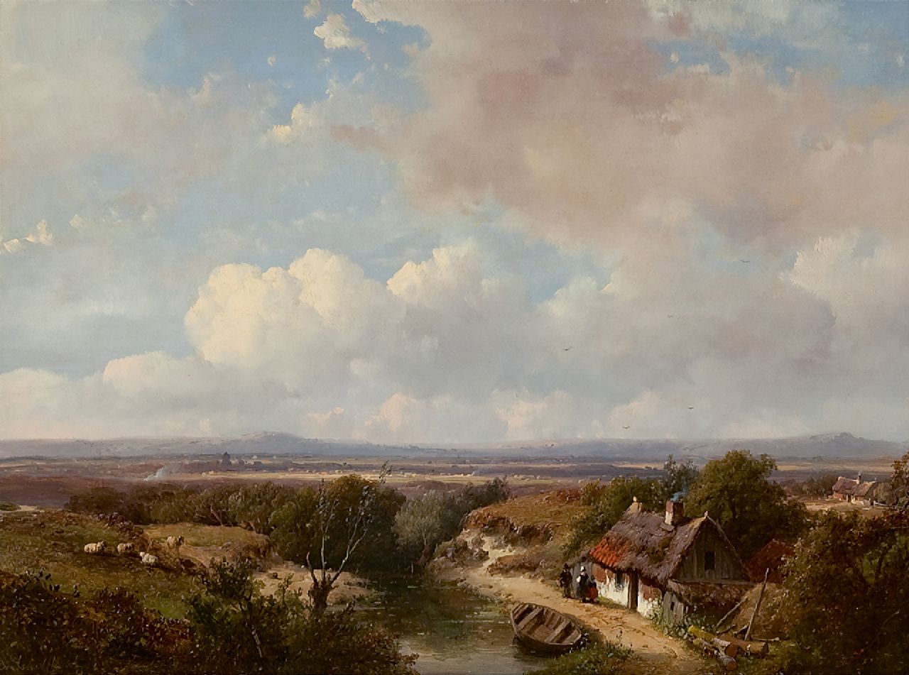 Schelfhout A.  | Andreas Schelfhout, Panoramisch zomerlandschap, olieverf op paneel 28,1 x 39,0 cm, gesigneerd linksonder en gedateerd '50