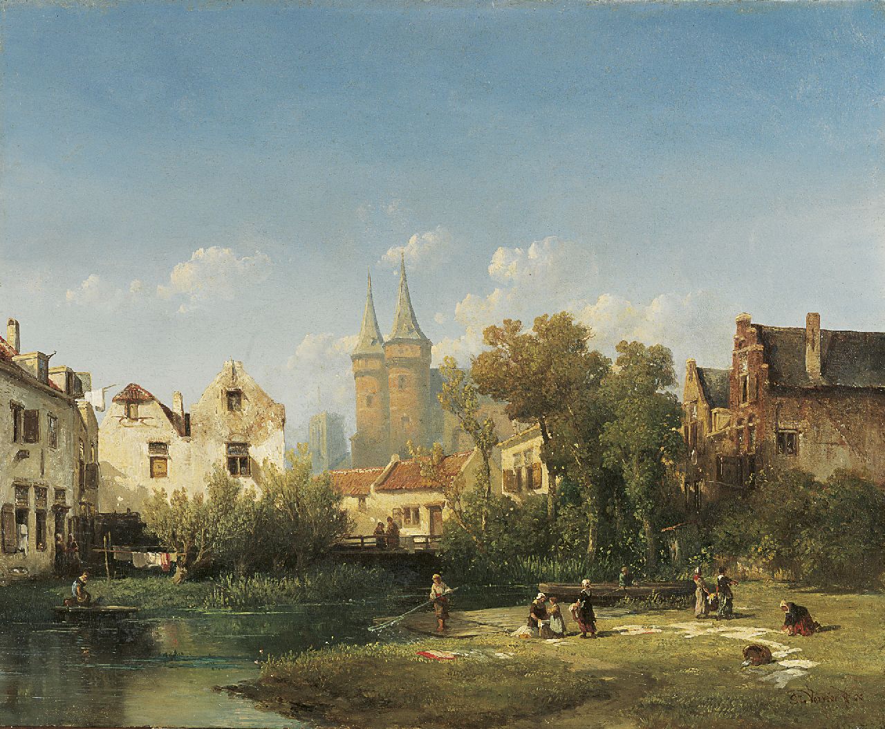 Verveer S.L. | 'Salomon' Leonardus Verveer, Stadsgezicht met de Oostpoort van Delft, olieverf op paneel 38,6 x 47,5 cm, gesigneerd rechtsonder en gedateerd '52 Verveer S.L. | 'Salomon' Leonardus Verveer, Stadsgezicht met de Oostpoort van Delft, olieverf op paneel 38,6 x 47,5 cm, gesigneerd rechtsonder en gedateerd '52