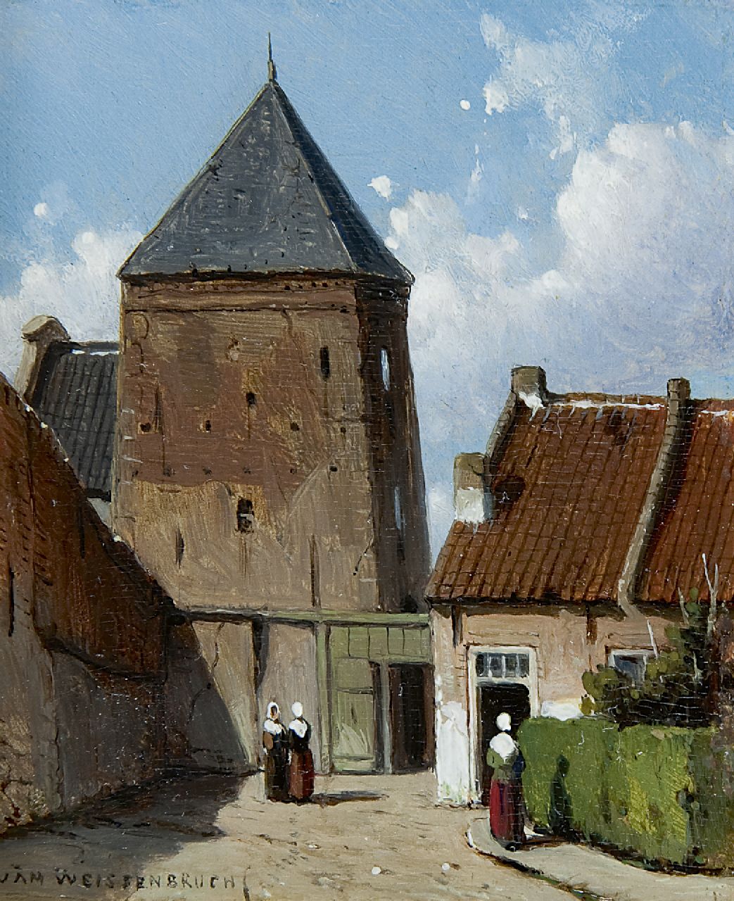 Weissenbruch J. | Johannes 'Jan' Weissenbruch, De Goilberdingerpoort in Culemborg, gezien vanuit het zuiden, olieverf op paneel 10,3 x 8,6 cm, gesigneerd linksonder Weissenbruch J. | Johannes 'Jan' Weissenbruch, De Goilberdingerpoort in Culemborg, gezien vanuit het zuiden, olieverf op paneel 10,3 x 8,6 cm, gesigneerd linksonder