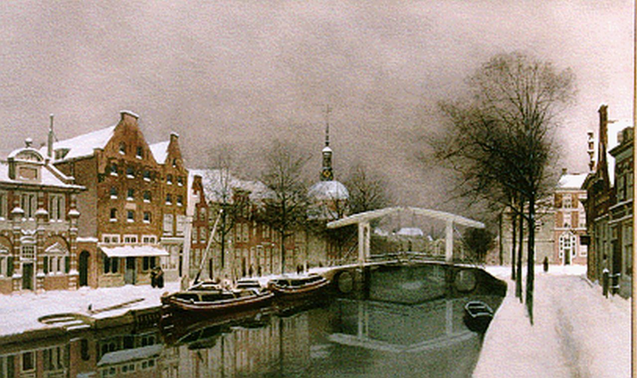 Klinkenberg J.C.K. | Johannes Christiaan Karel Klinkenberg, Winterse stadsgracht te Leiden, aquarel op papier 34,0 x 52,5 cm, gesigneerd rechtsonder Klinkenberg J.C.K. | Johannes Christiaan Karel Klinkenberg, Winterse stadsgracht te Leiden, aquarel op papier 34,0 x 52,5 cm, gesigneerd rechtsonder