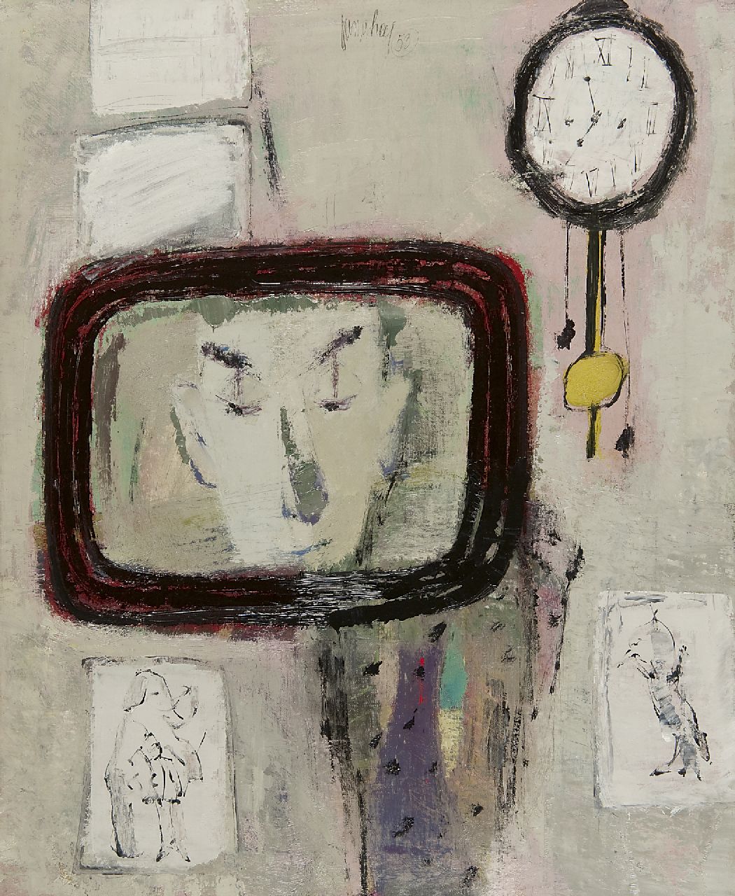 Heel J.J. van | Johannes Jacobus 'Jan' van Heel, Clown in spiegel, olieverf op doek 60,3 x 50,3 cm, gesigneerd m.b. en gedateerd '53 Heel J.J. van | Johannes Jacobus 'Jan' van Heel, Clown in spiegel, olieverf op doek 60,3 x 50,3 cm, gesigneerd m.b. en gedateerd '53