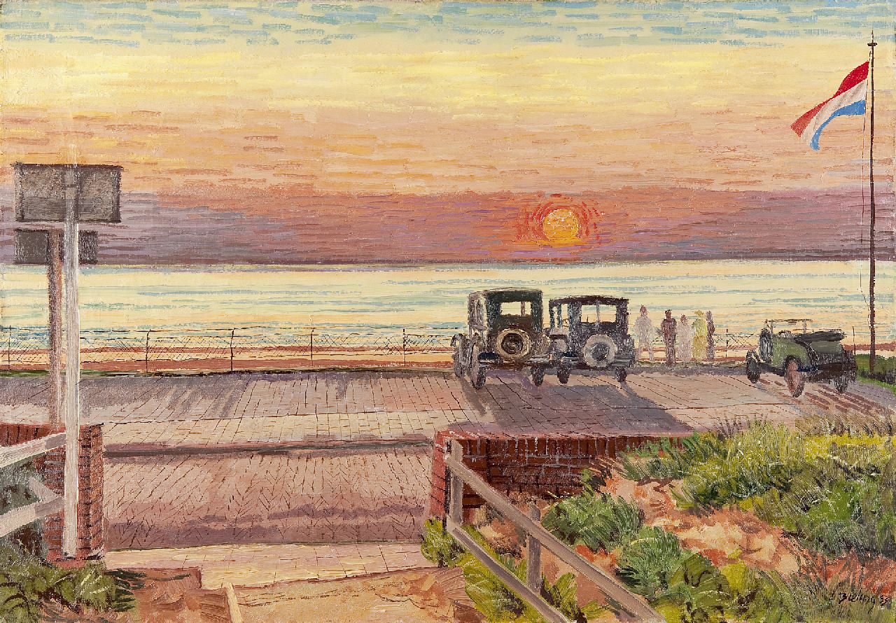 Bieling H.F.  | Hermann Friederich 'Herman' Bieling, Zonsondergang aan de boulevard, olieverf op doek 51,5 x 73,3 cm, gesigneerd rechtsonder en gedateerd '33