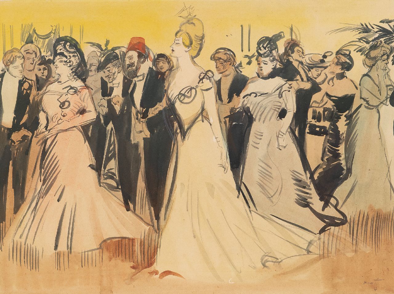 Tony Minartz | Soirée galante, aquarel op papier, 29,8 x 40,0 cm, gesigneerd r.o.
