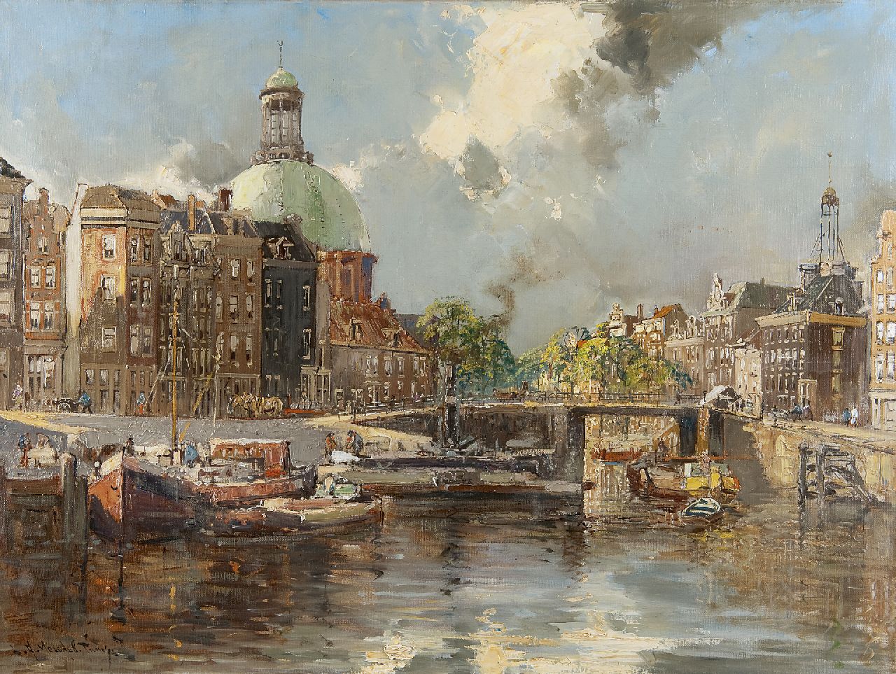 Melcher Tilmes J.H. | Jan Hermanus Melcher Tilmes, Gezicht op het Singel, Amsterdam, met de Ronde Lutherse Kerk, olieverf op doek 60,2 x 80,3 cm, gesigneerd linksonder Melcher Tilmes J.H. | Jan Hermanus Melcher Tilmes, Gezicht op het Singel, Amsterdam, met de Ronde Lutherse Kerk, olieverf op doek 60,2 x 80,3 cm, gesigneerd linksonder