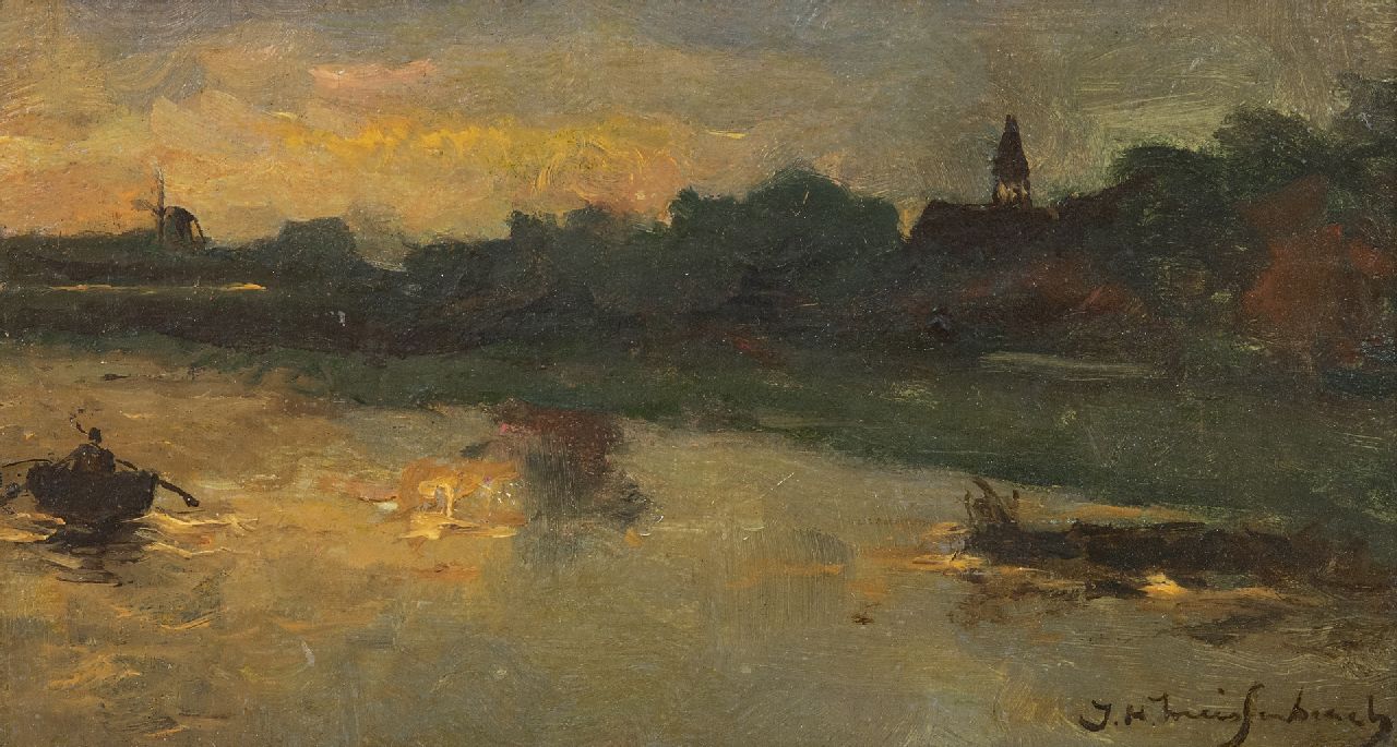 Weissenbruch H.J. | Hendrik Johannes 'J.H.' Weissenbruch, Avondrood bij Noorden, olieverf op paneel 12,4 x 22,4 cm, gesigneerd rechtsonder en te dateren jaren 90 Weissenbruch H.J. | Hendrik Johannes 'J.H.' Weissenbruch, Avondrood bij Noorden, olieverf op paneel 12,4 x 22,4 cm, gesigneerd rechtsonder en te dateren jaren 90