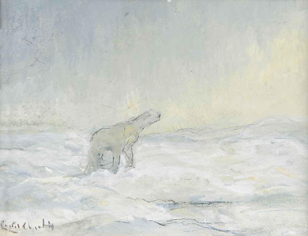 Apol L.F.H. | Lodewijk Franciscus Hendrik 'Louis' Apol, IJsbeer op de Noordpool, gouache op papier 10,9 x 14,3 cm, gesigneerd linksonder en te dateren 1935-1936 Apol L.F.H. | Lodewijk Franciscus Hendrik 'Louis' Apol, IJsbeer op de Noordpool, gouache op papier 10,9 x 14,3 cm, gesigneerd linksonder en te dateren 1935-1936