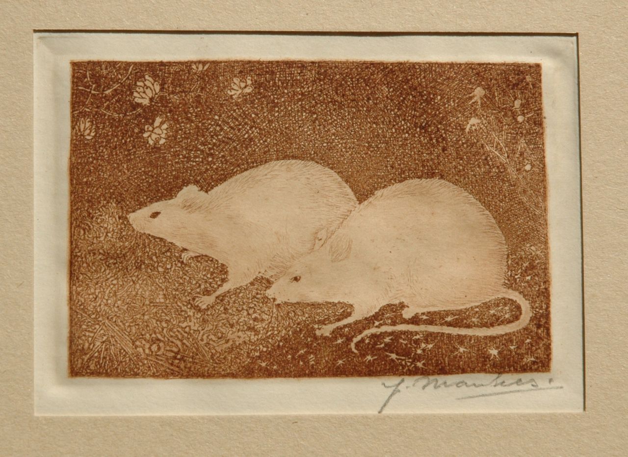 Mankes J. | Jan Mankes, Twee muizen, ets op papier 6,8 x 10,2 cm, gesigneerd rechtsonder (in potlood) en te dateren 1916 Mankes J. | Jan Mankes, Twee muizen, ets op papier 6,8 x 10,2 cm, gesigneerd rechtsonder (in potlood) en te dateren 1916