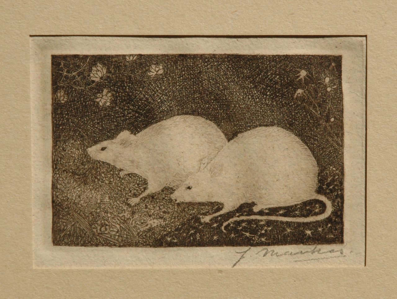 Mankes J. | Jan Mankes, Twee muizen, ets op papier 6,8 x 10,2 cm, gesigneerd rechtsonder (in potlood) en te dateren 1916 Mankes J. | Jan Mankes, Twee muizen, ets op papier 6,8 x 10,2 cm, gesigneerd rechtsonder (in potlood) en te dateren 1916