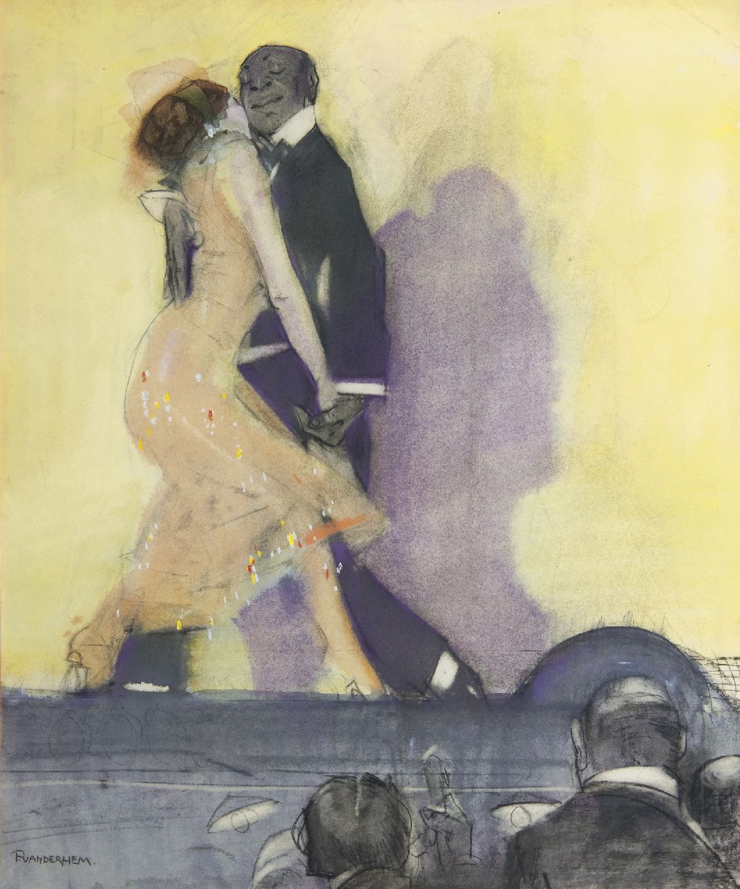Hem P. van der | Pieter 'Piet' van der Hem, Tangodansers, pastel en gouache op papier 57,6 x 47,5 cm, gesigneerd linksonder