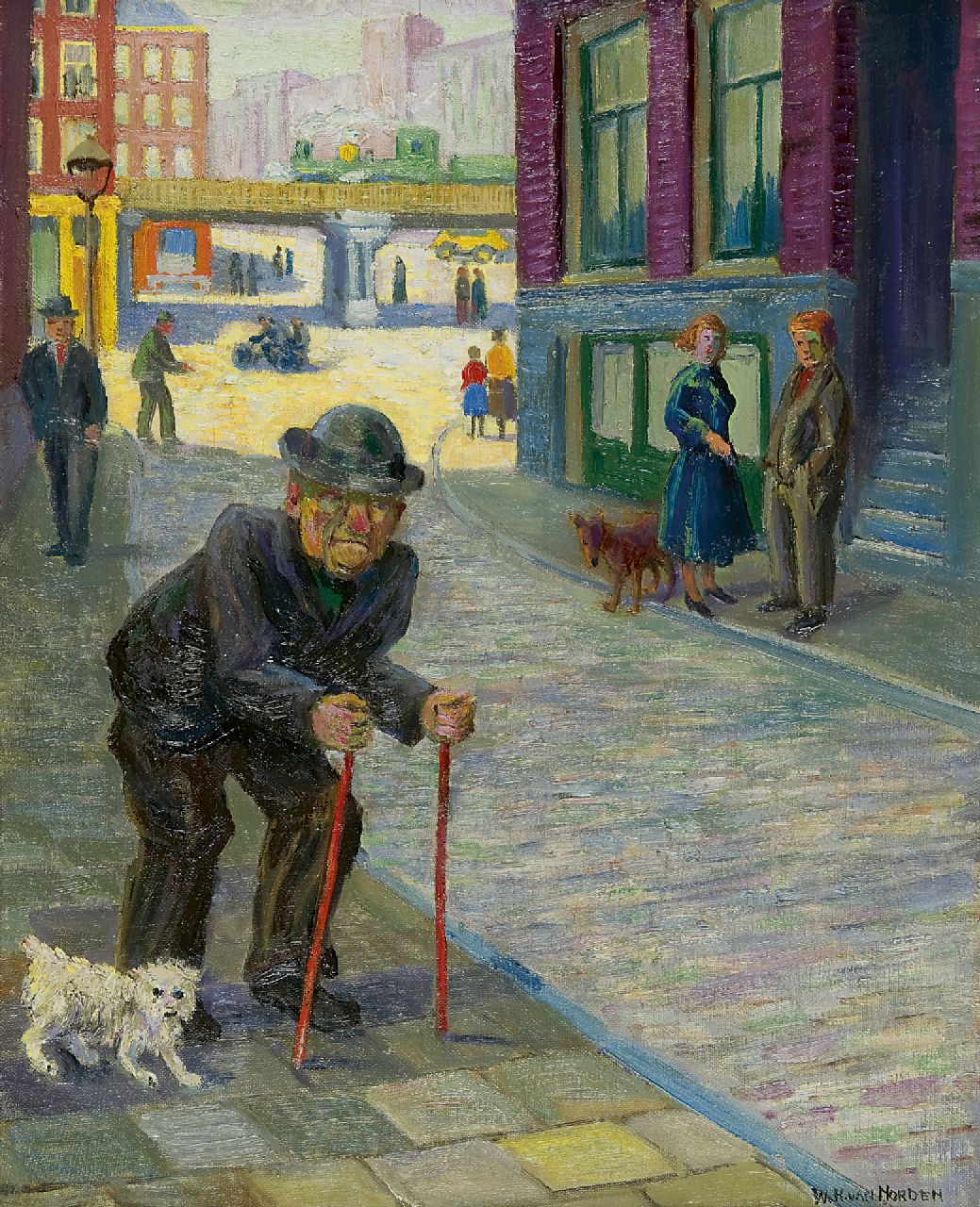 Norden W.H. van | Willem Hendrik van Norden, Mensen op straat, olieverf op doek 50,0 x 39,9 cm, gesigneerd rechtsonder Norden W.H. van | Willem Hendrik van Norden, Mensen op straat, olieverf op doek 50,0 x 39,9 cm, gesigneerd rechtsonder