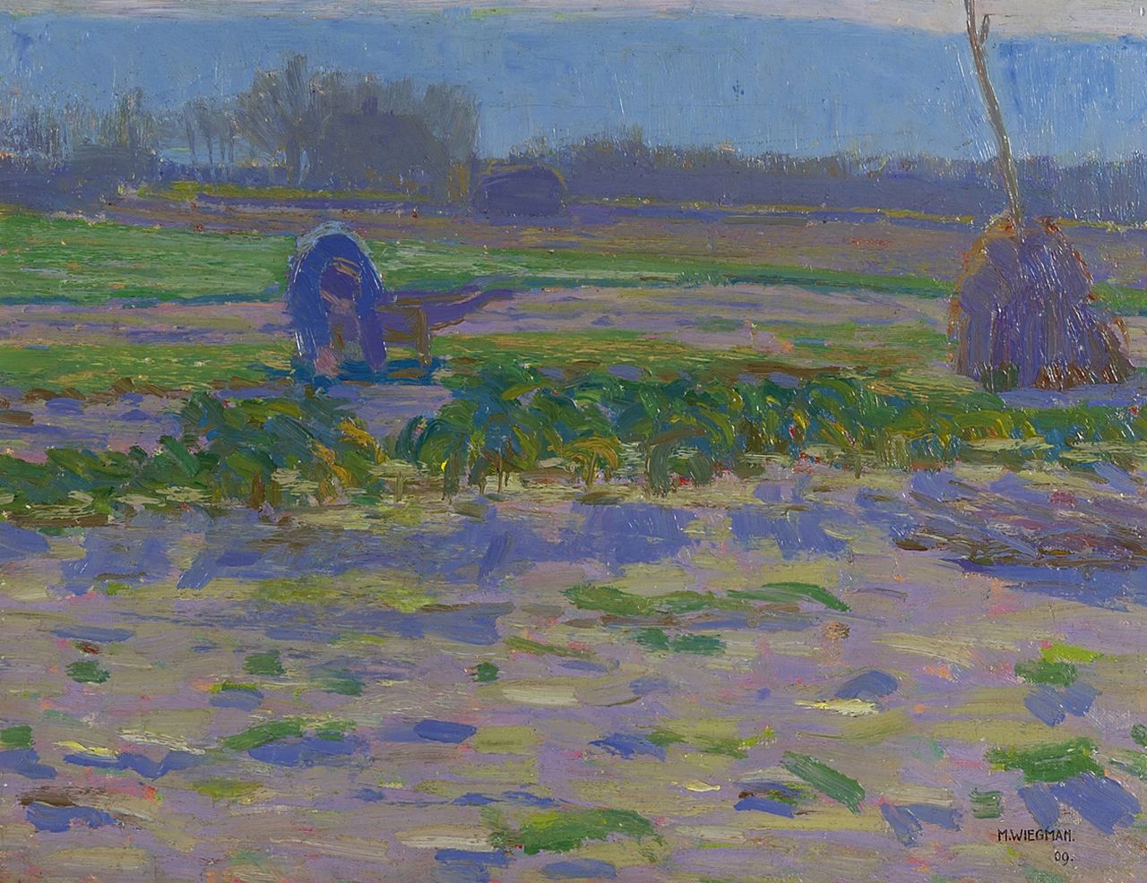 Wiegman M.J.M.  | Mattheus Johannes Marie 'Matthieu' Wiegman, Boer op het veld, olieverf op doek 32,3 x 41,6 cm, gesigneerd rechtsonder en gedateerd '09