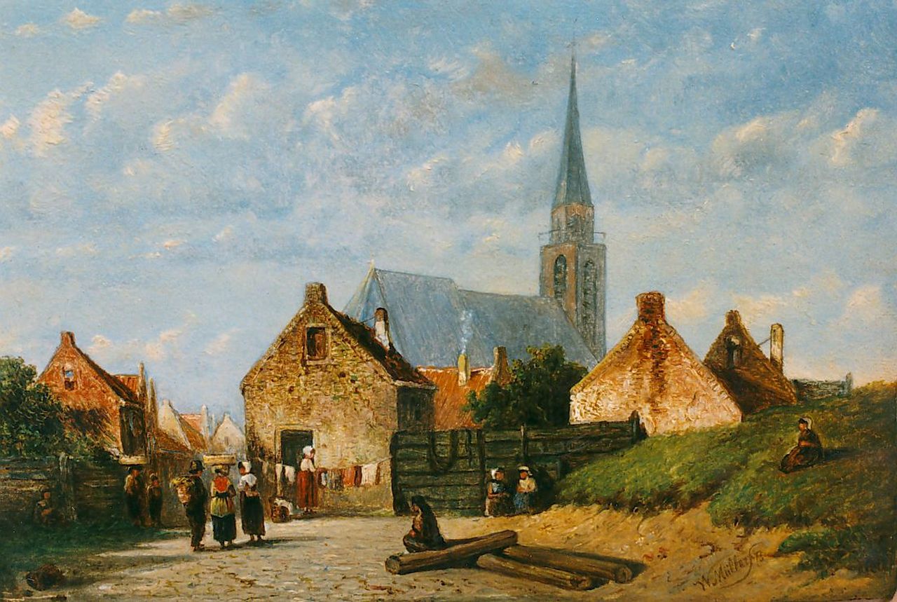 Muller W.G.  | Wilhelmus Gerardus 'Willem' Muller, Dorpsgezicht, olieverf op paneel 16,0 x 22,8 cm, gesigneerd rechtsonder en gedateerd '73