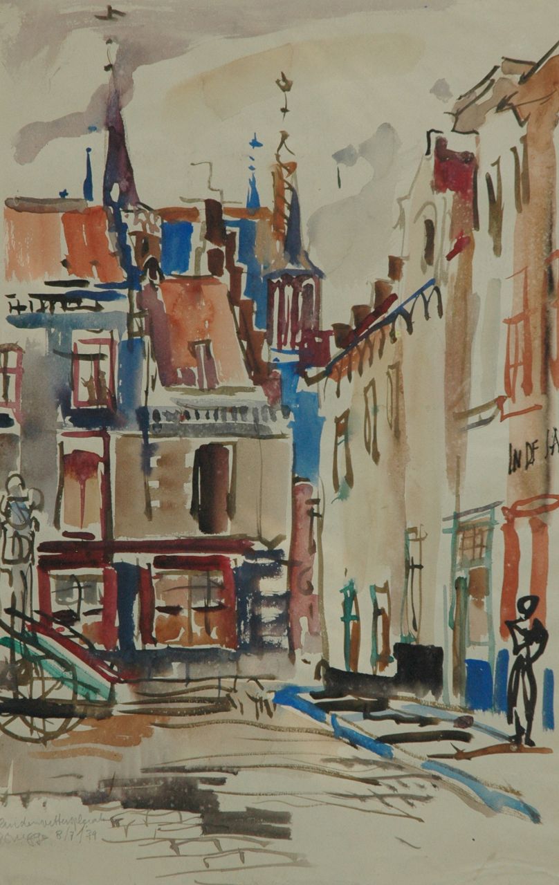 Jordens J.G.  | 'Jan' Gerrit Jordens, Huidenvettersplein, Brugge, aquarel op papier 49,9 x 32,6 cm, gedateerd 8/7/'39