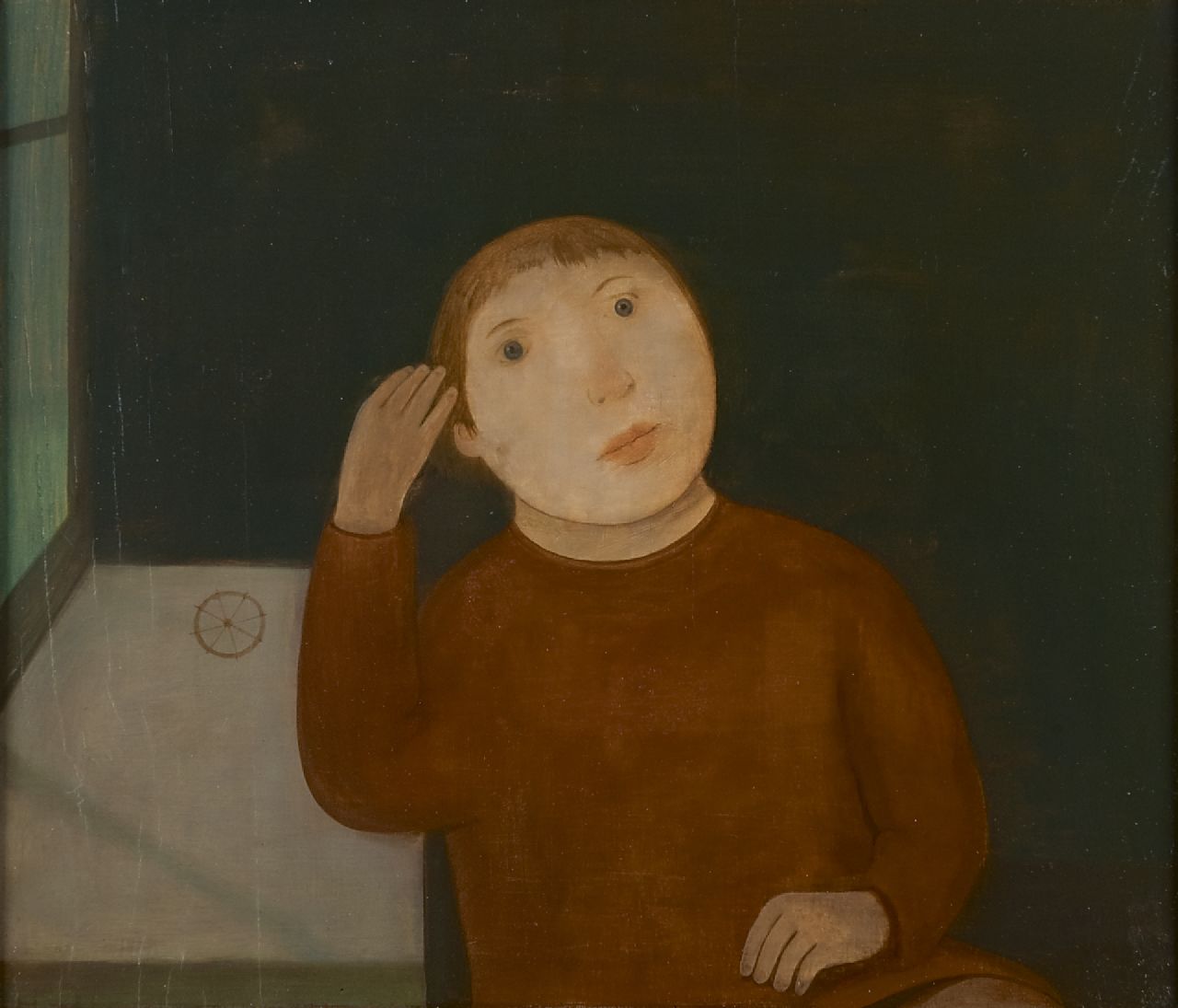 Wiggers K.H. | 'Karel' Hendrik Wiggers, Jongetje in vensterbank, olieverf op paneel 30,0 x 35,0 cm, gesigneerd verso en te dateren jaren '50 Wiggers K.H. | 'Karel' Hendrik Wiggers, Jongetje in vensterbank, olieverf op paneel 30,0 x 35,0 cm, gesigneerd verso en te dateren jaren '50