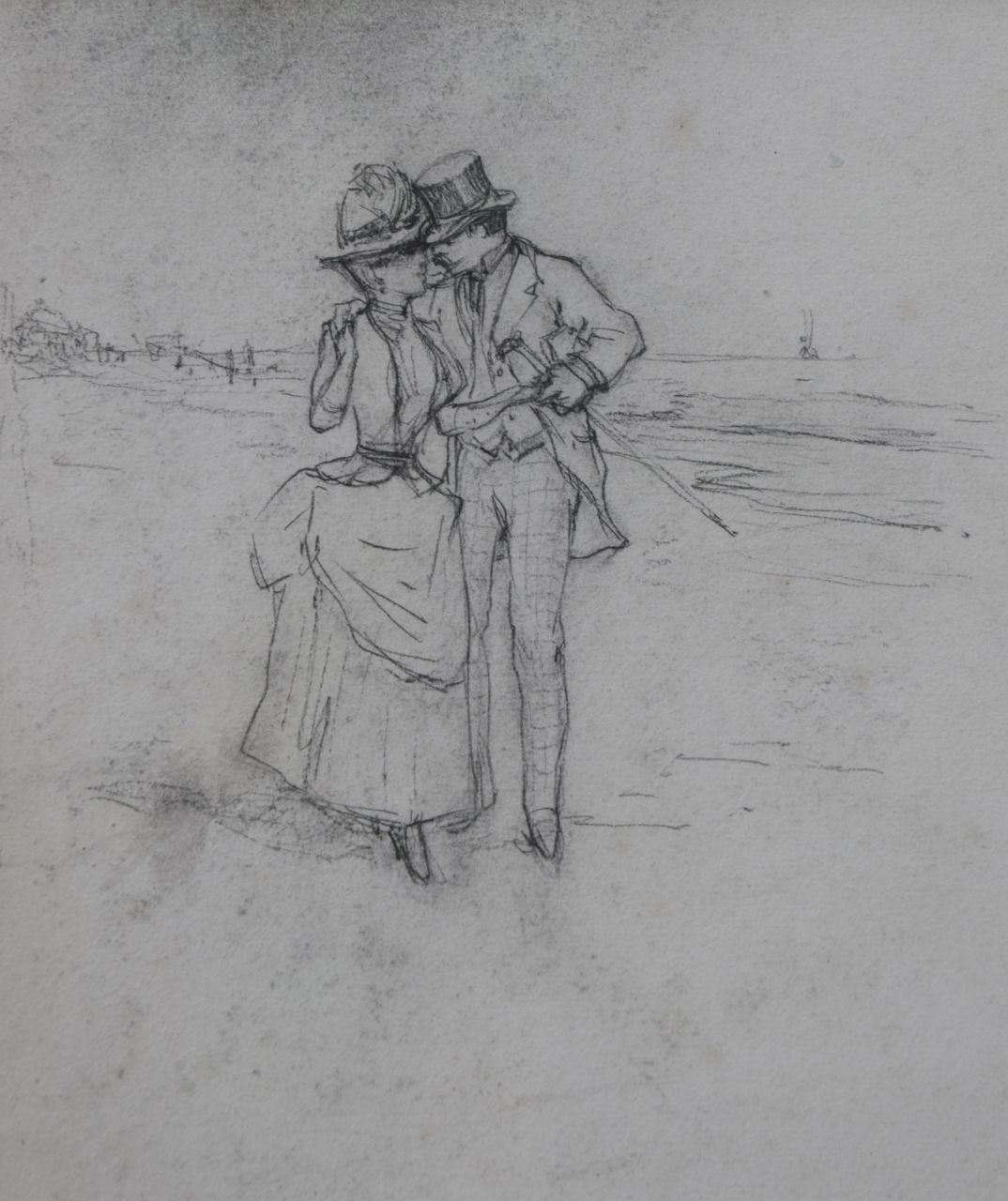 Kaemmerer F.H.  | Frederik Hendrik Kaemmerer, Hofmakerij op het strand van Scheveningen met op de achtergrond de koepel van het Kurhaus, zwart krijt op papier 31,9 x 33,1 cm, te dateren ca. 1885-1902