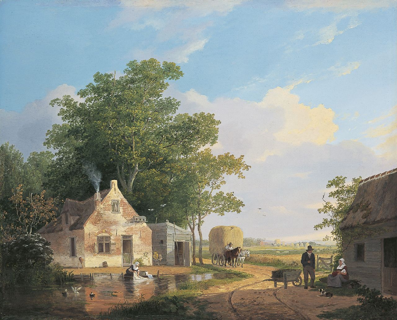 Stok J. van der | Jacobus van der Stok, Plattelandsidylle, olieverf op paneel 56,5 x 70,0 cm, gesigneerd rechts van het midden Stok J. van der | Jacobus van der Stok, Plattelandsidylle, olieverf op paneel 56,5 x 70,0 cm, gesigneerd rechts van het midden