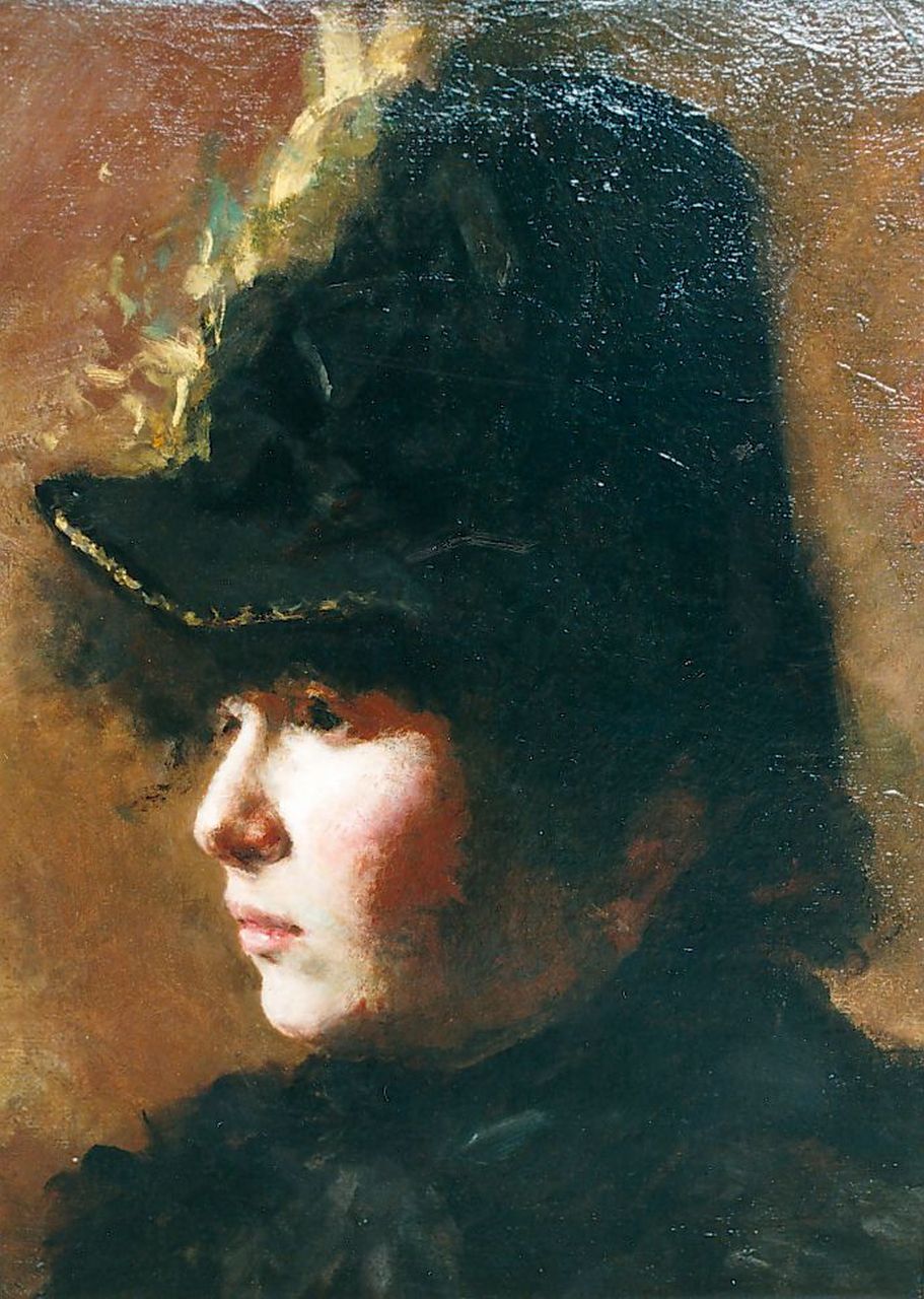 Onbekend   | Onbekend, Vrouwenportret, olieverf op doek 46,5 x 34,5 cm, gesigneerd niet