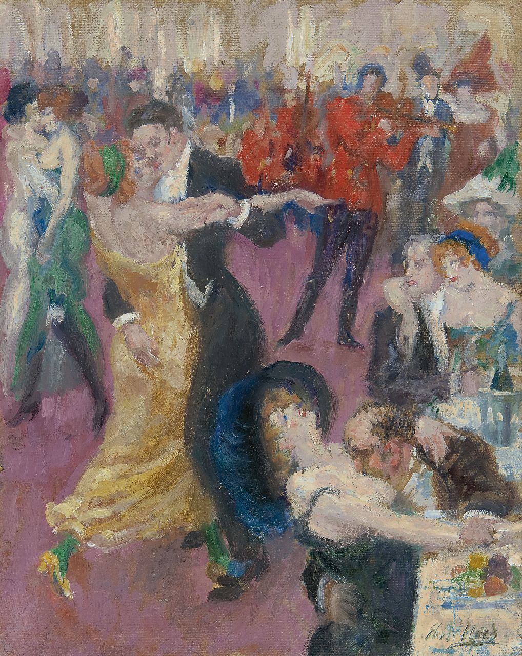 Claes E.J.E.  | Edouard Joseph Eugène Claes, Het bal van de losbandigen, olieverf op board 44,7 x 36,0 cm, gesigneerd rechtsonder