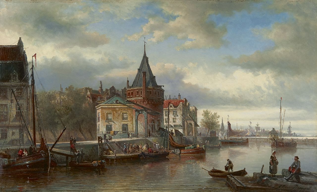 Bommel E.P. van | Elias Pieter van Bommel, De Schreierstoren, Amsterdam, olieverf op doek 44,9 x 74,0 cm, gesigneerd rechtsonder en op spieraam op resten van etiket en gedateerd '81