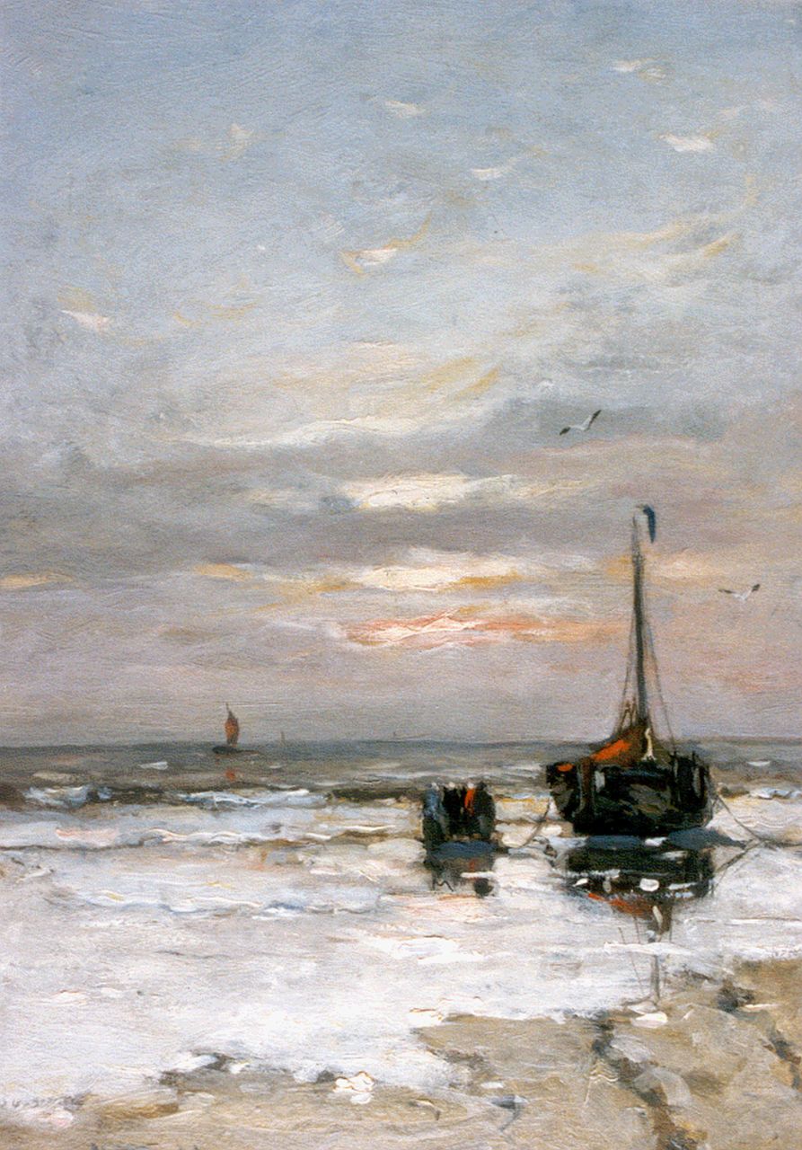 Munthe G.A.L. | Gerhard Arij Ludwig 'Morgenstjerne' Munthe, Bomschuit op het strand, 35,0 x 25,3 cm, gesigneerd linksonder en gedateerd '24 Munthe G.A.L. | Gerhard Arij Ludwig 'Morgenstjerne' Munthe, Bomschuit op het strand, 35,0 x 25,3 cm, gesigneerd linksonder en gedateerd '24