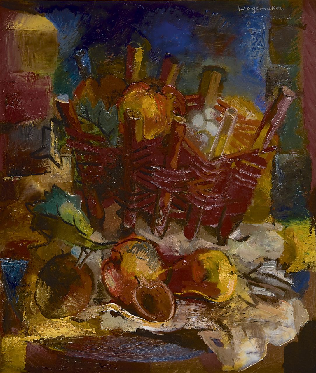 Wagemaker A.B. | Adriaan Barend 'Jaap' Wagemaker | Schilderijen te koop aangeboden | Stilleven met biezenmand, olieverf op doek 60,3 x 50,4 cm, gesigneerd rechtsboven en te dateren 1924 Wagemaker A.B. | Adriaan Barend 'Jaap' Wagemaker | Schilderijen te koop aangeboden | Stilleven met biezenmand, olieverf op doek 60,3 x 50,4 cm, gesigneerd rechtsboven en te dateren 1924