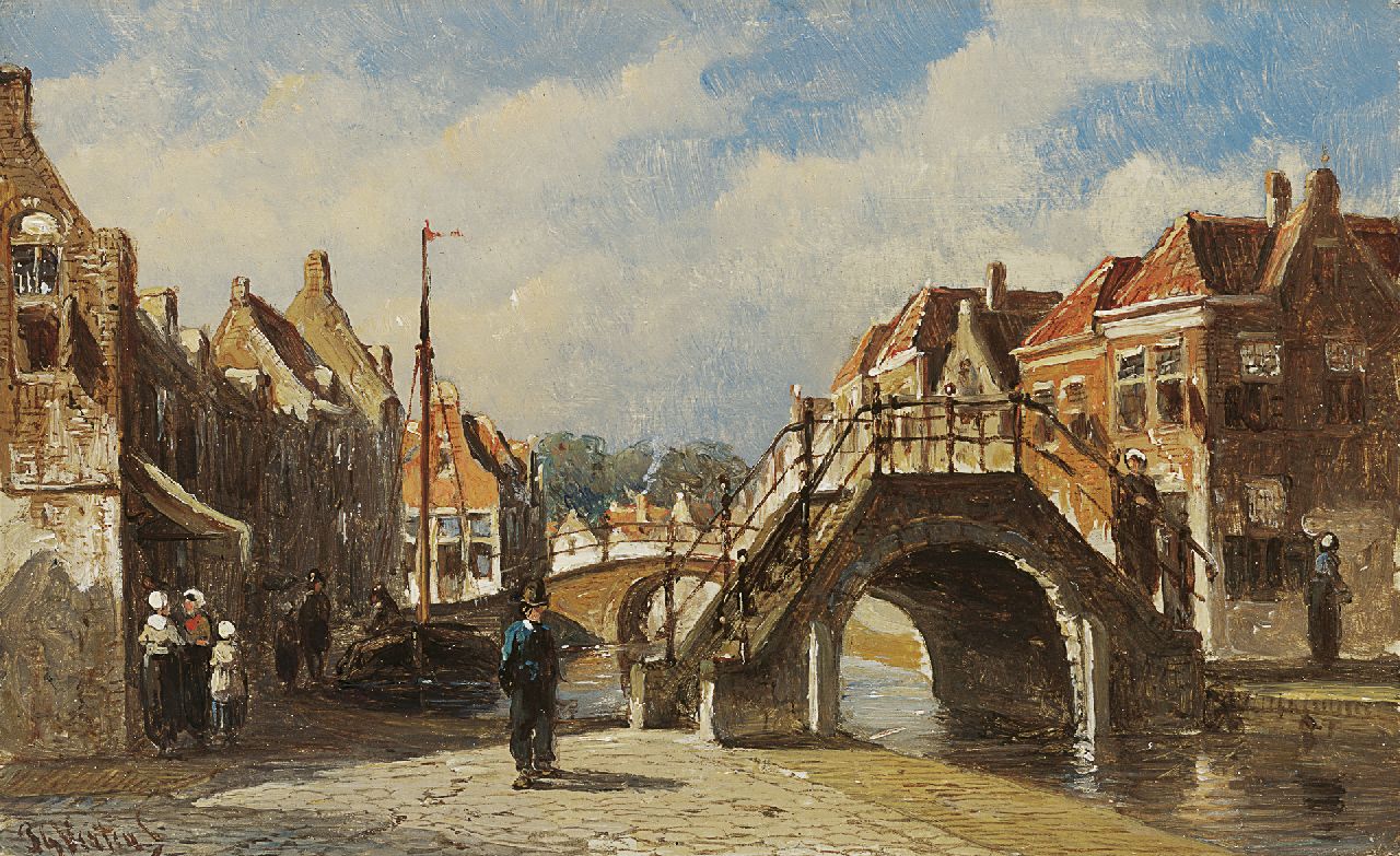 Vertin P.G. | Petrus Gerardus Vertin, Zomerse dag in Monnickendam, olieverf op paneel 9,8 x 15,8 cm, gesigneerd linksonder Vertin P.G. | Petrus Gerardus Vertin, Zomerse dag in Monnickendam, olieverf op paneel 9,8 x 15,8 cm, gesigneerd linksonder