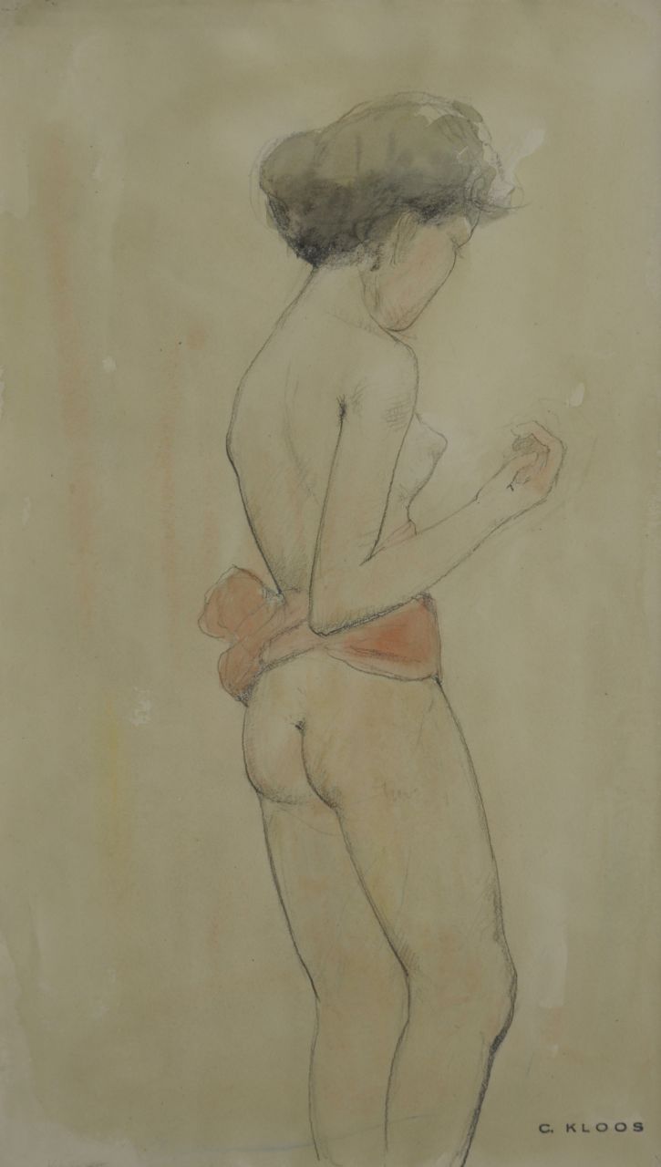 Kloos C. | Cornelis Kloos, Meisje met rode doek om middel, potlood en aquarel op papier 30,7 x 17,9 cm, gesigneerd rechtsonder met stempel en te dateren 16-2-1942 Kloos C. | Cornelis Kloos, Meisje met rode doek om middel, potlood en aquarel op papier 30,7 x 17,9 cm, gesigneerd rechtsonder met stempel en te dateren 16-2-1942