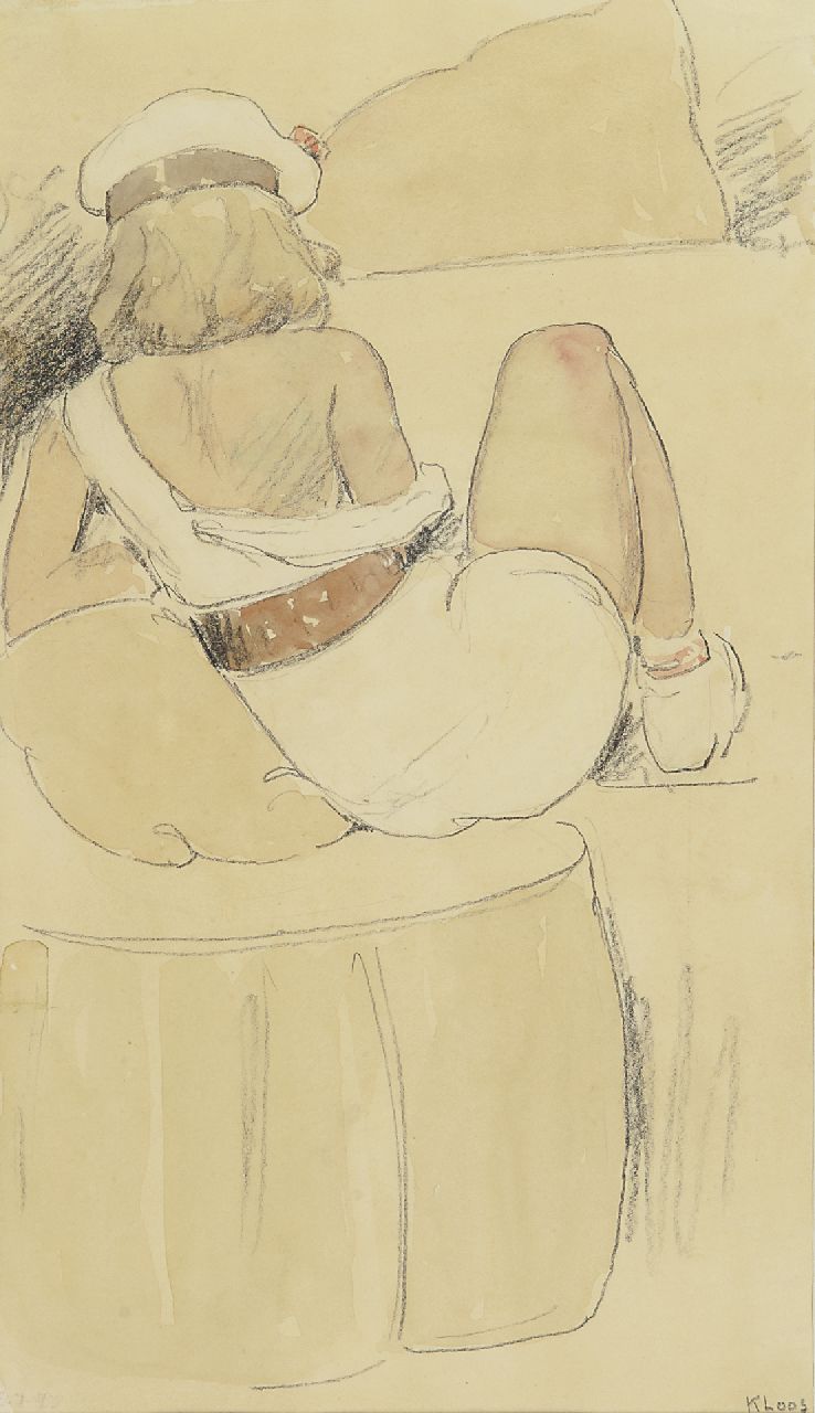 Kloos C. | Cornelis Kloos, Zittende vrouw met witte jurk en baret, potlood en aquarel op papier 31,1 x 17,9 cm, gesigneerd rechtsonder Kloos C. | Cornelis Kloos, Zittende vrouw met witte jurk en baret, potlood en aquarel op papier 31,1 x 17,9 cm, gesigneerd rechtsonder