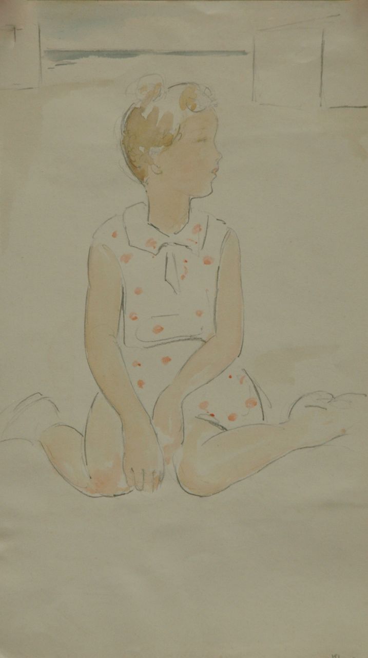 Kloos C. | Cornelis Kloos | Aquarellen en tekeningen te koop aangeboden | Meisje in noppenjurk, potlood en aquarel op papier 30,8 x 17,9 cm, gesigneerd rechtsonder Kloos C. | Cornelis Kloos | Aquarellen en tekeningen te koop aangeboden | Meisje in noppenjurk, potlood en aquarel op papier 30,8 x 17,9 cm, gesigneerd rechtsonder
