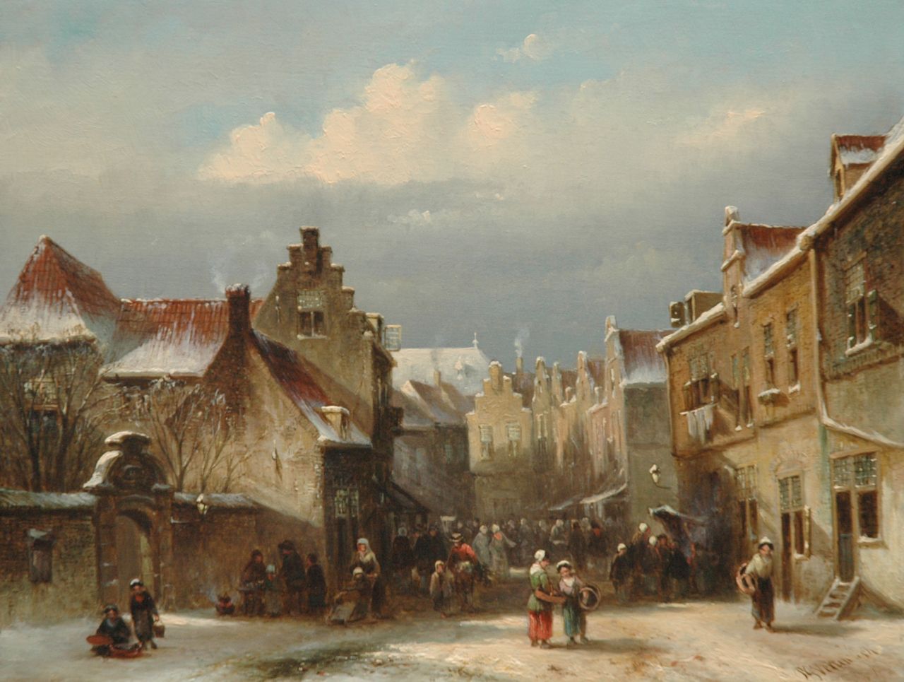 Vertin P.G. | Petrus Gerardus Vertin, Stadsmarkt in de winter, olieverf op paneel 23,1 x 30,2 cm, gesigneerd rechtsonder en gedateerd '54 Vertin P.G. | Petrus Gerardus Vertin, Stadsmarkt in de winter, olieverf op paneel 23,1 x 30,2 cm, gesigneerd rechtsonder en gedateerd '54