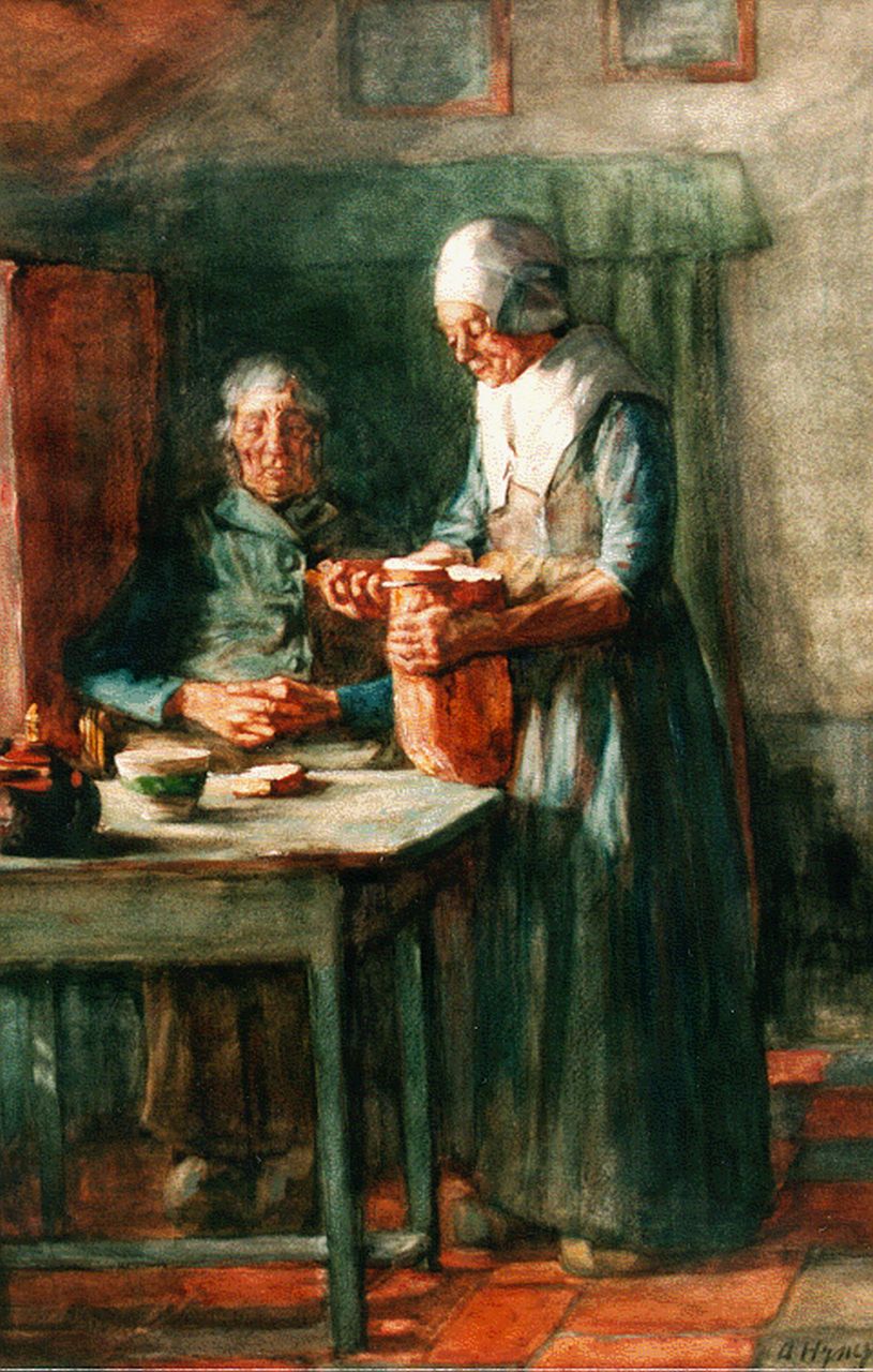 Hijner A.  | Arend Hijner, Gebed voor ons dagelijks brood, aquarel op papier 77,0 x 52,0 cm, gesigneerd rechtsonder